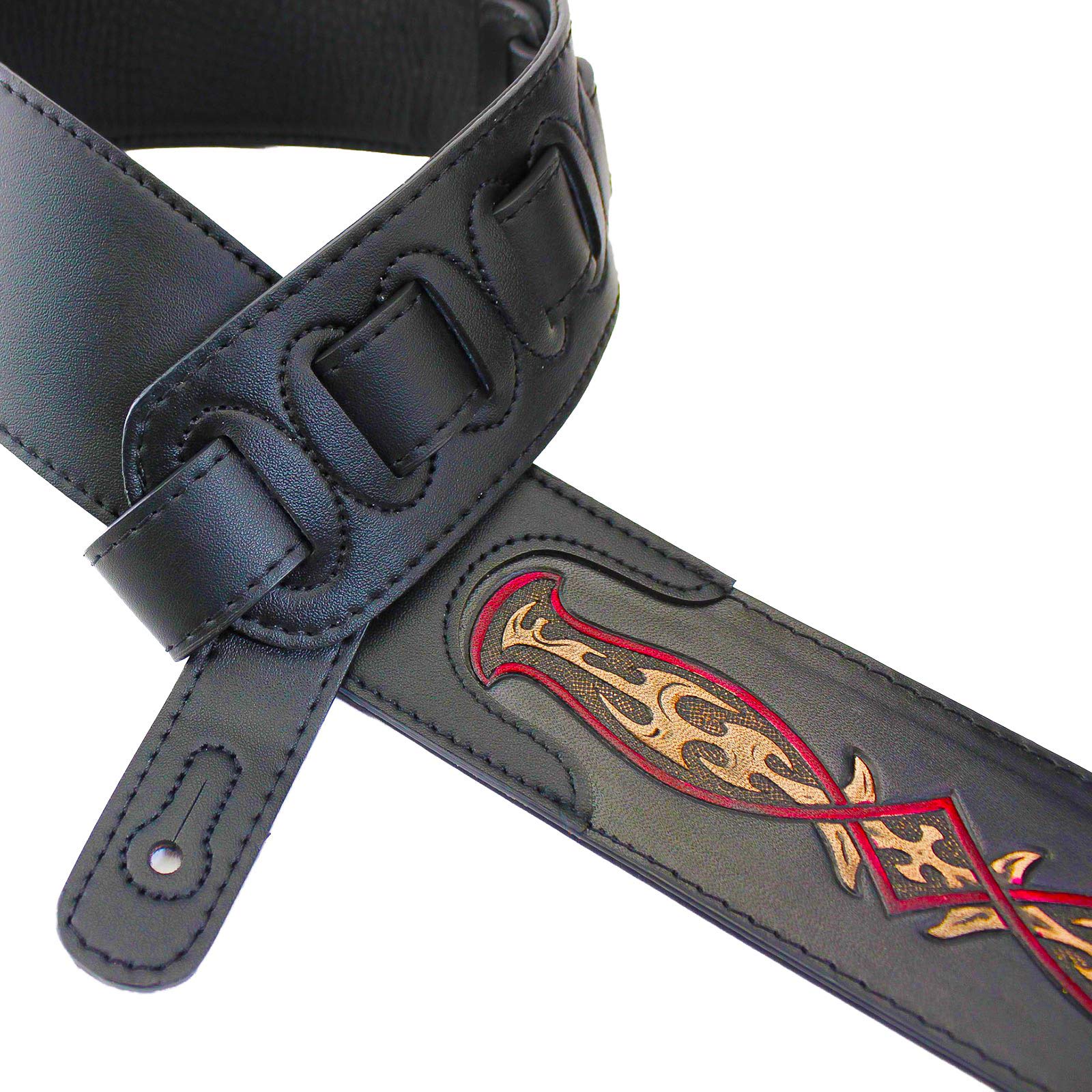 Walker & Williams Cvg 103 Black Padded Guitar Strap Hand Tooled Celtic Design