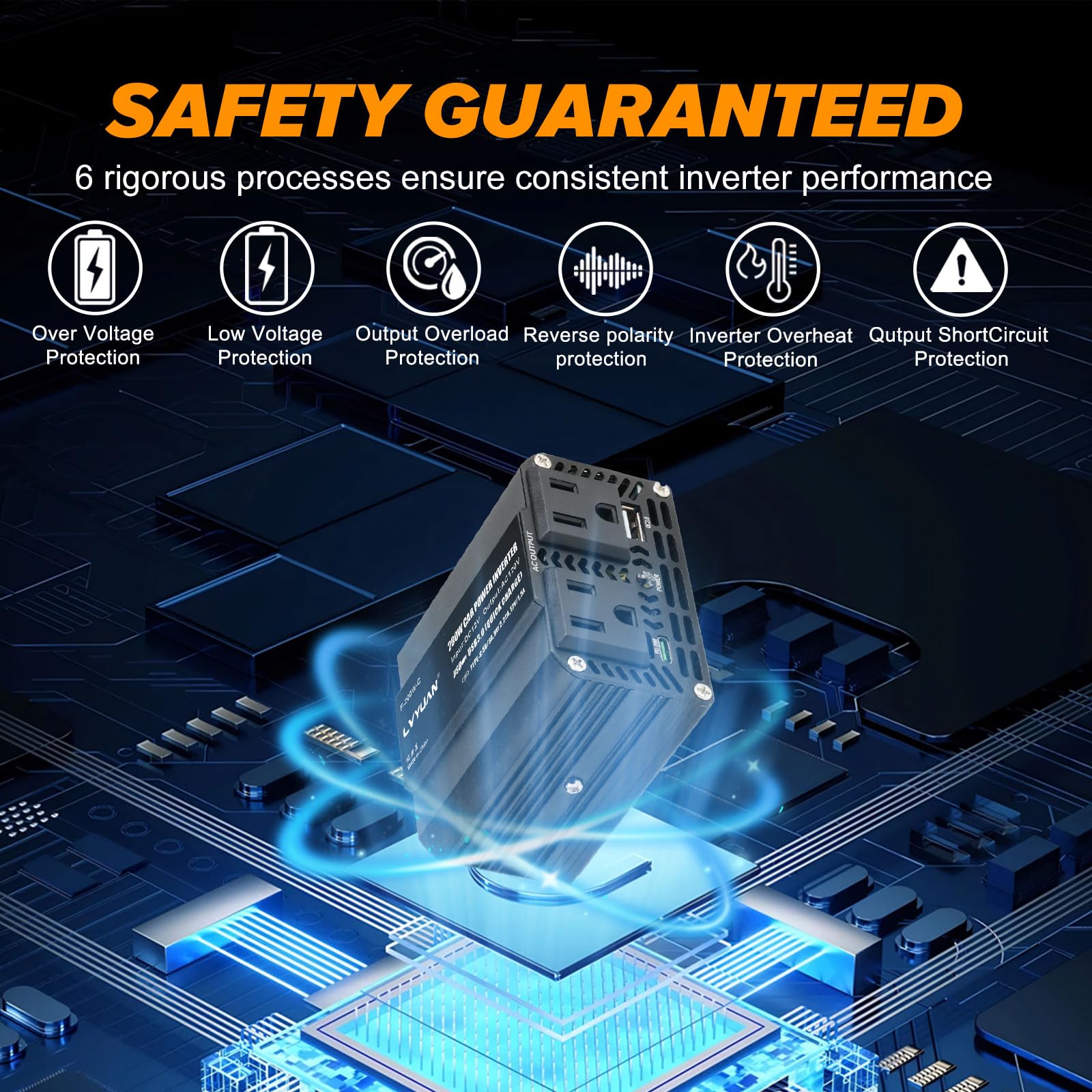 200W Car Power Inverter, Lvyuan Fast-Charging Car Outlet Adapter 20W Pd/18W Qc Inverter Dc 12V To 110V Ac Car Converter With Dis