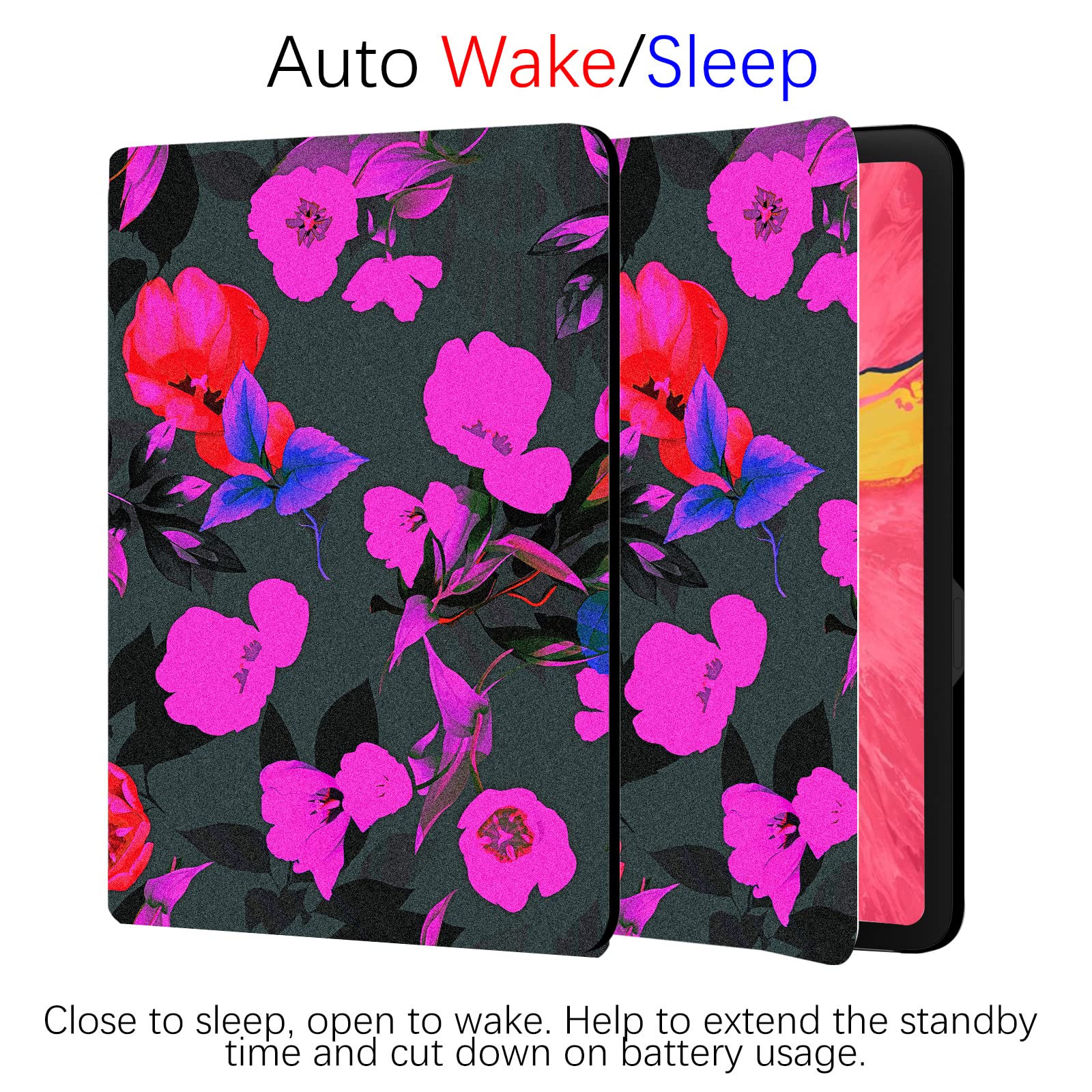 Berkin Arts Ipad Air 4Th/5Th Generation Case (10.9 Inch) Case 2020/2021 Folio Case Premium Leather Cover Art Neon Floral Pattern