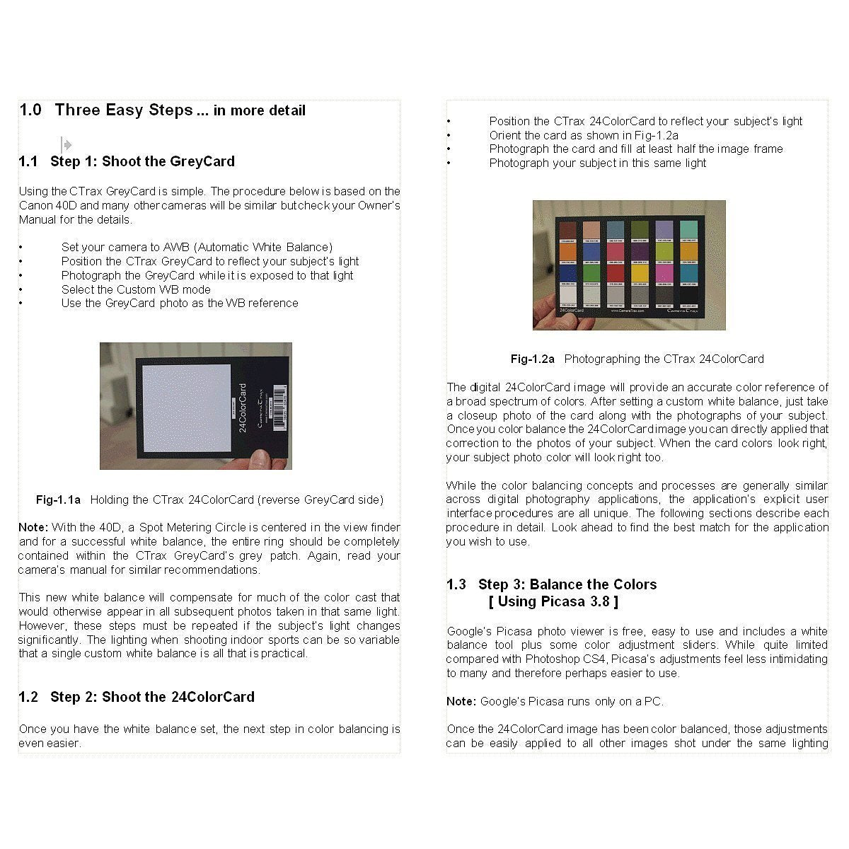 Cameratrax 24Colorcard 2X3 With Grey Balance And User Guidebook