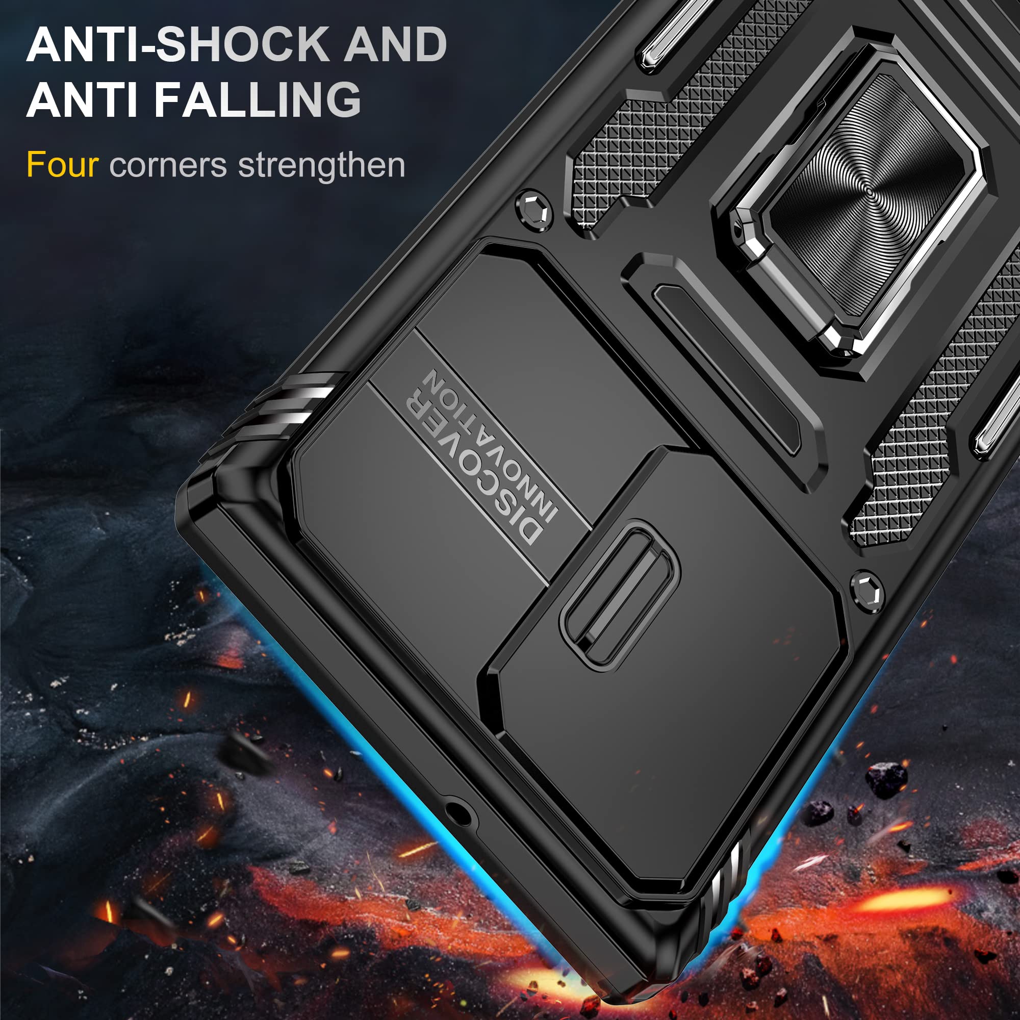 Saiboro Shockproof Phone Case for Samsung Galaxy S22 Ultra with Kickstand Camera Cover Magnetic Car Mount PC/TPU Silver