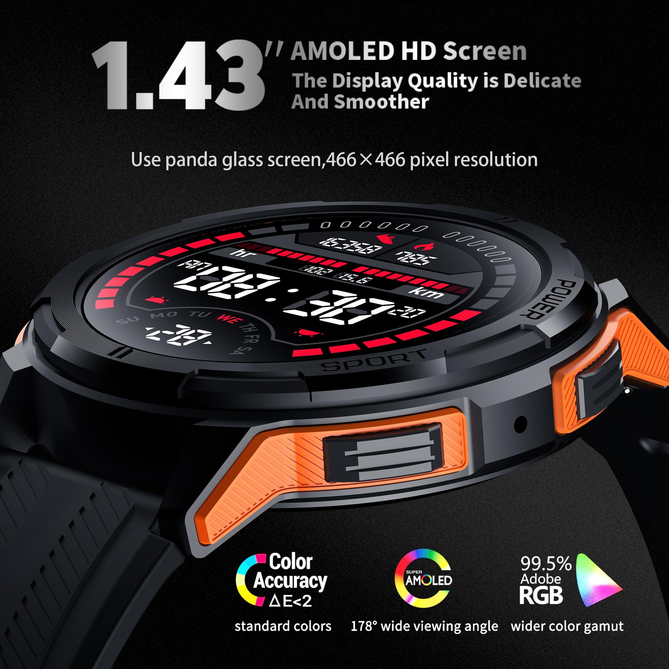 Vowtop Smart Watches For Men, 1.43'' Hd Amoled, Rugged Military (Answer/Calls/Dial) Fitness Tracker, Extra Long Battery Life, Ai