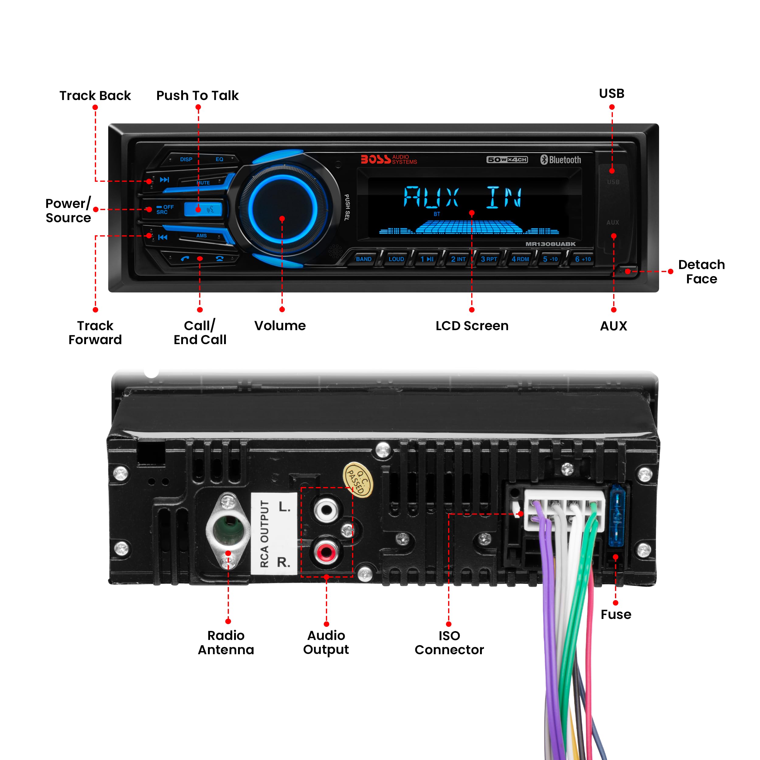 Boss Audio Systems Mr1308Uabk Single Din, Bluetooth, Mp3 Wma Usb Sd Am Fm Weather Proof Marine Stereo,     No Cd Dvd, Detachable