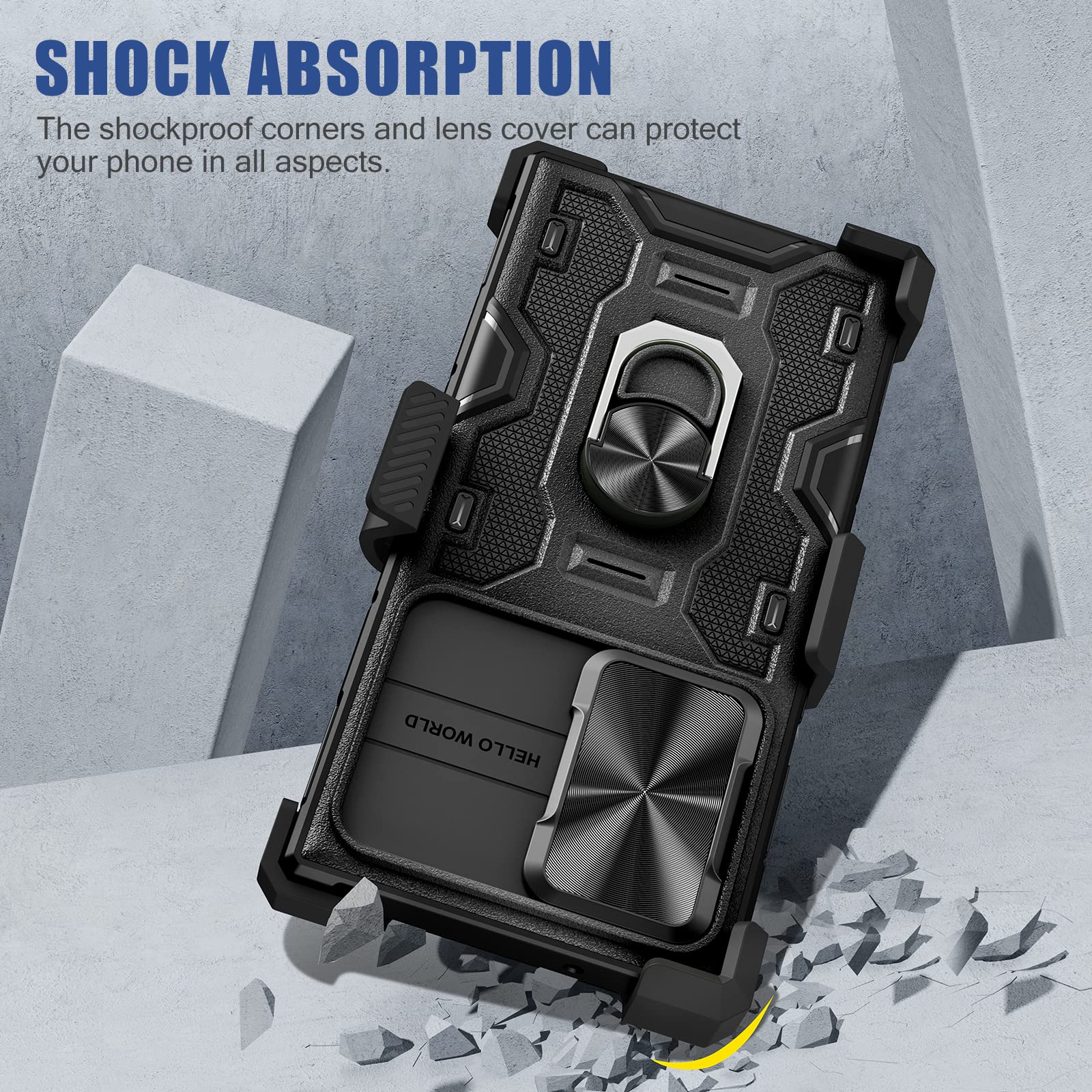 Caka For Galaxy S23 Ultra Case With Stand & Slide Camera Cover & Belt Clip Holster, Built In 360 Rotate Ring Holder Magnetic Pro