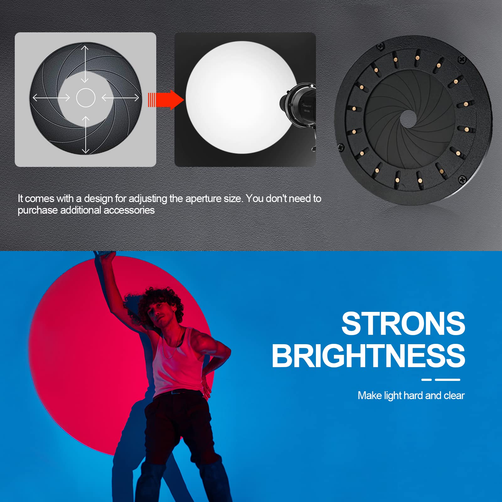 Wellmaking Bowens Mount Optical Snoot Conical, Flash Projector Attachment, Spotlight Snoot Photography Video Artist Modelling Shape Light Studio With Optical Lens Various Gobos Photography Accessories