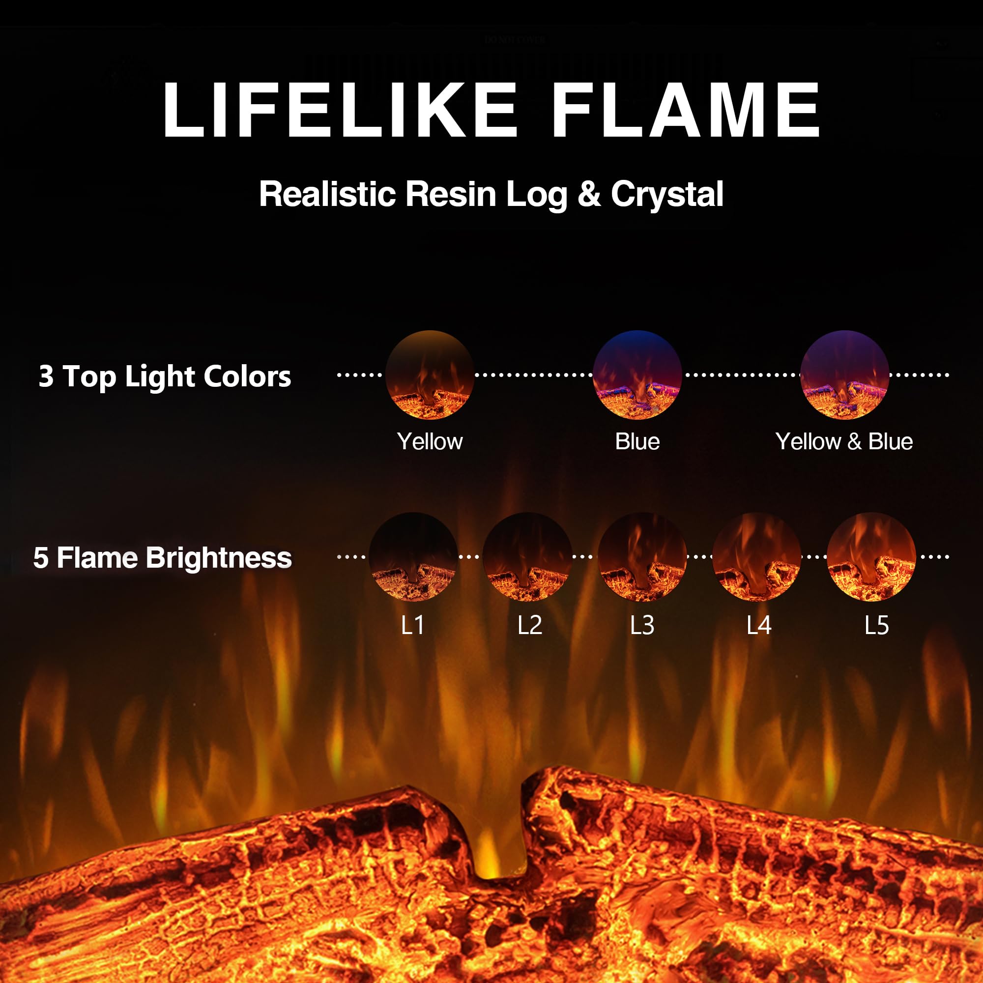 Benrocks 36'' Electric Fireplace Inserts, Recessed & Built In Wall Electric Fireplace Heater With Fire Crackling Sound, Adjustab