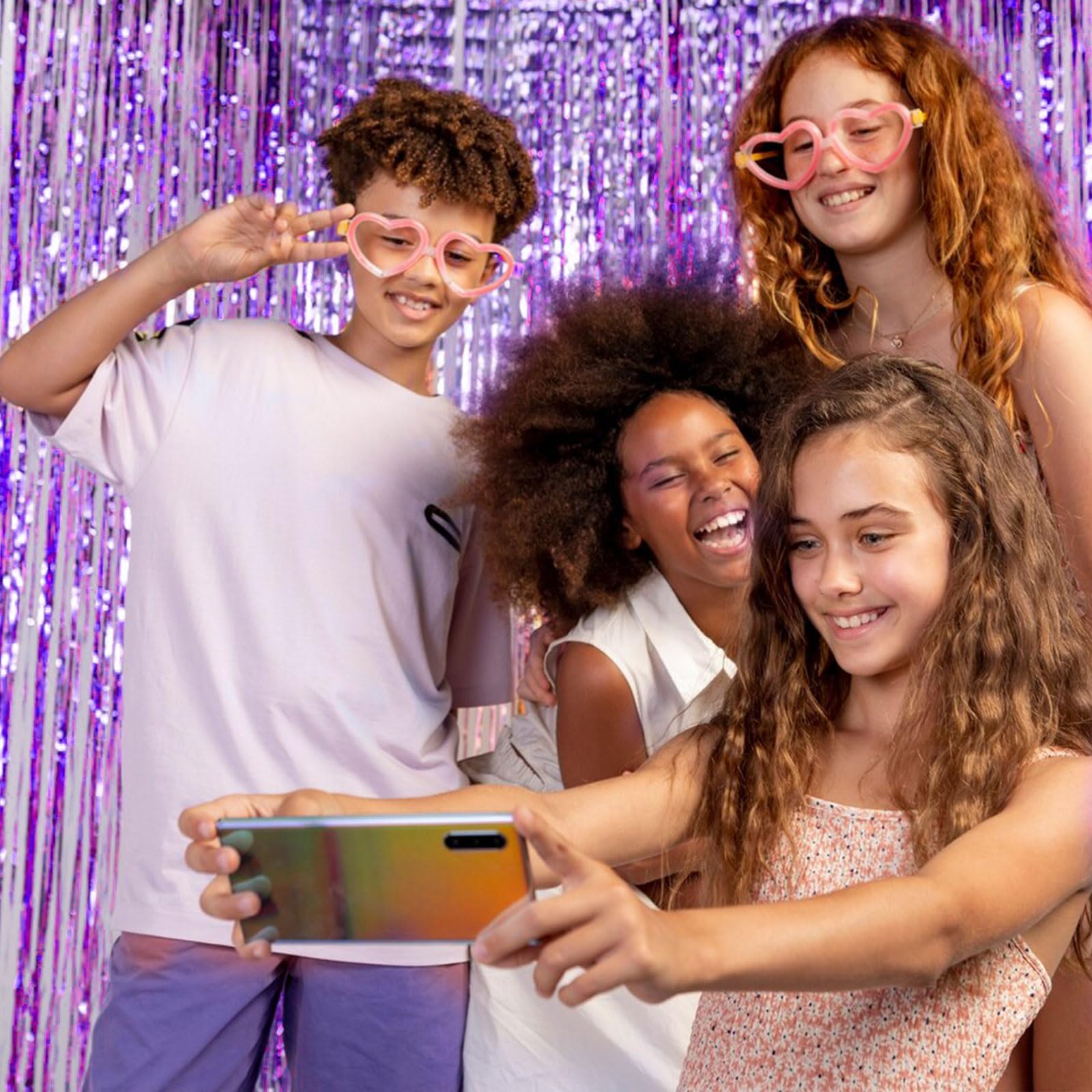 2 Pack Foil Curtain Backdrop Purple Metallic Tinsel Foil Fringe Curtains Photo Booth Props For Birthday Wedding Engagement Baby