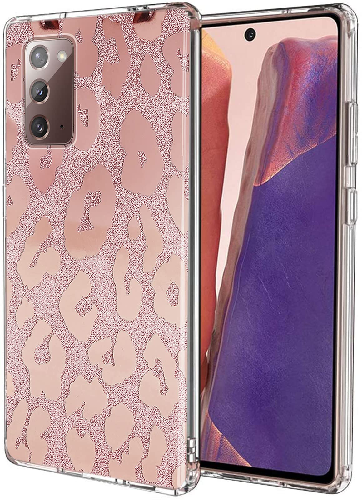 J.West For Samsung Galaxy Note 20 Case 6.7 Inch,Luxury Saprkle Bling Glitter Leopard Print Design Soft Metallic Slim Protective