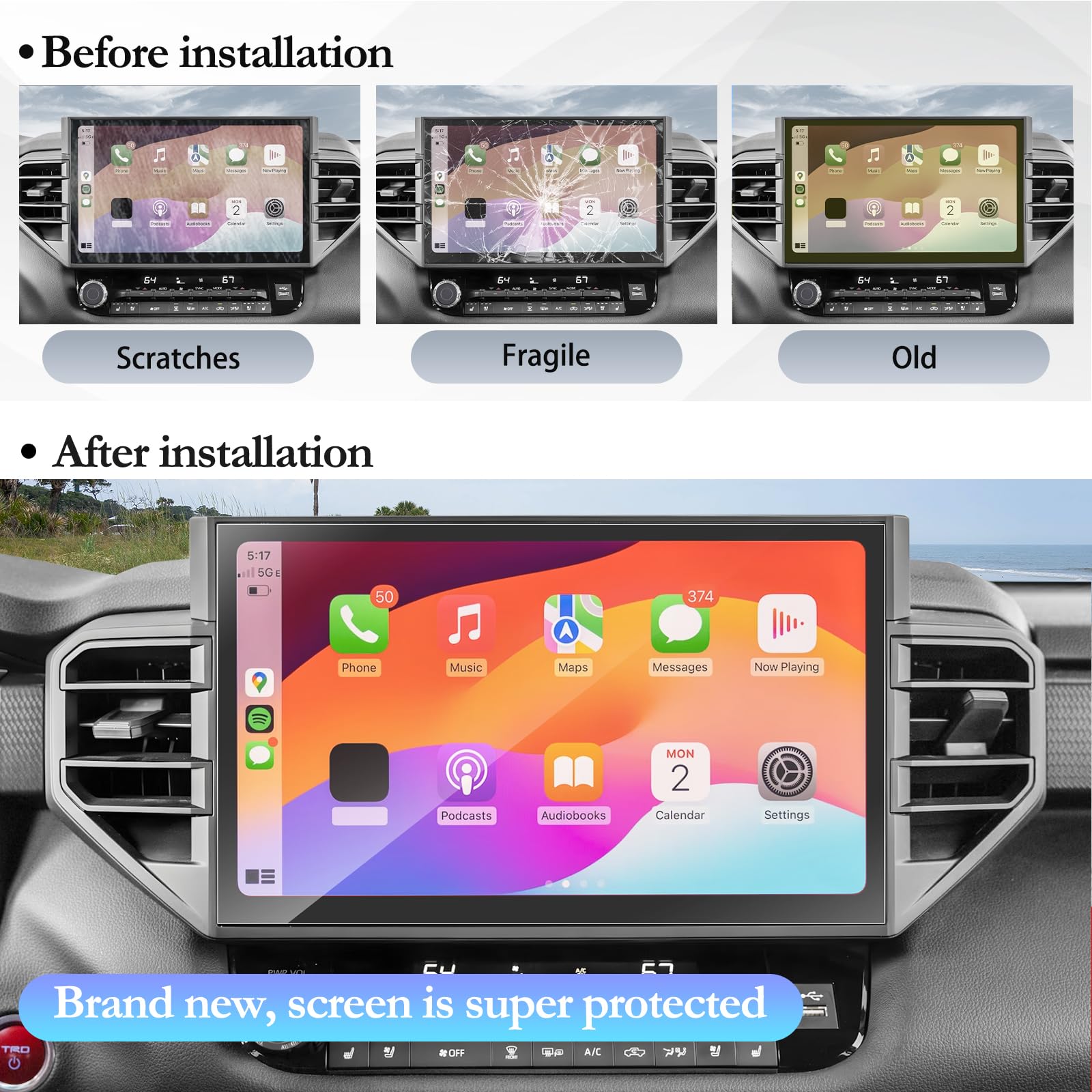 Sktu 2023 2024 2025 Tundra Accessories Screen Protector For 2022 2025 Toyota Tundra / 2023 2025 Toyota Sequoia 14In Navigation Hd Clear Anti Scratch