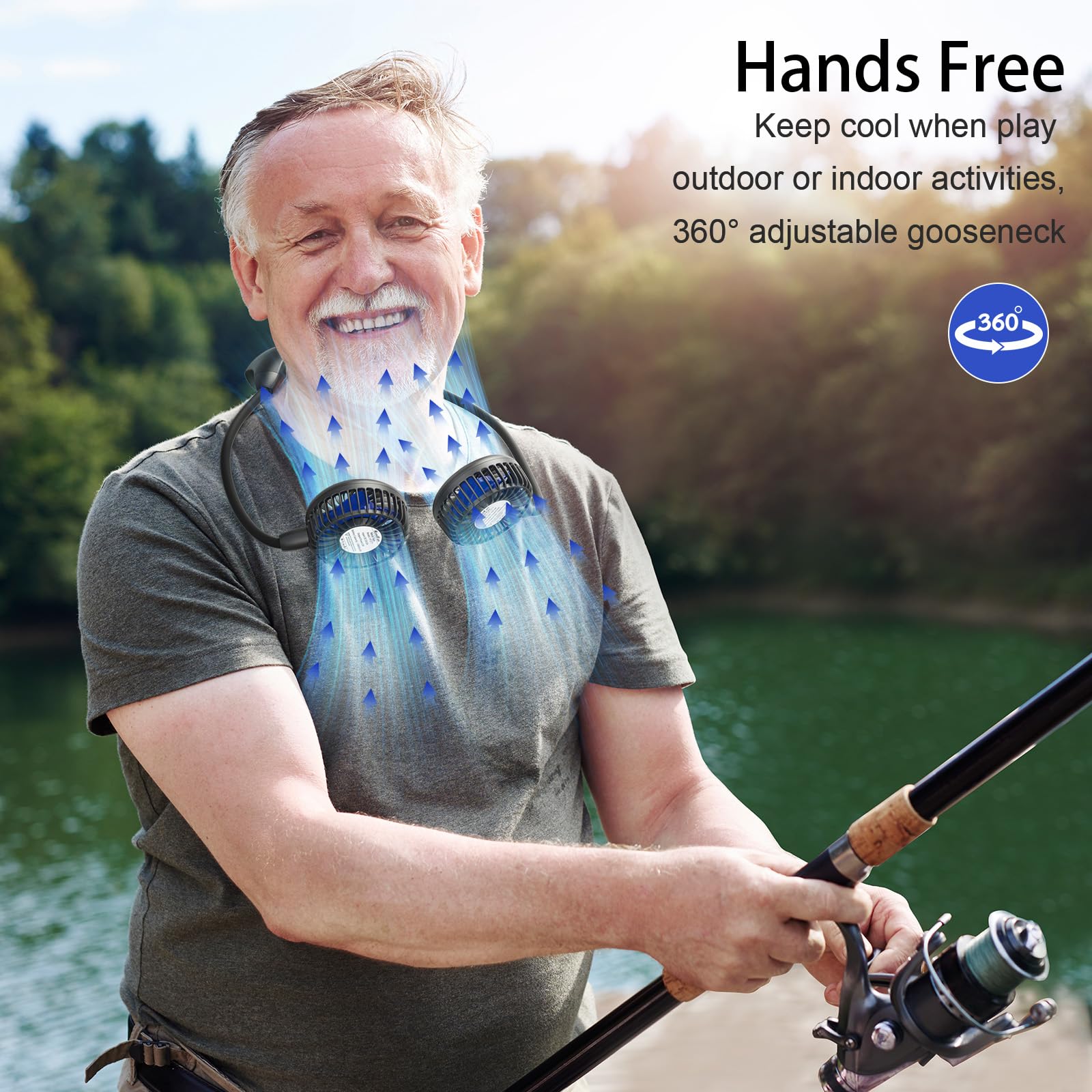 Handfan 10000Mah Portable Neck Fan Rechargeable, Wearable Personal Fans For Neck, Hands Free Necklace Fan Battery Operated, Neck
