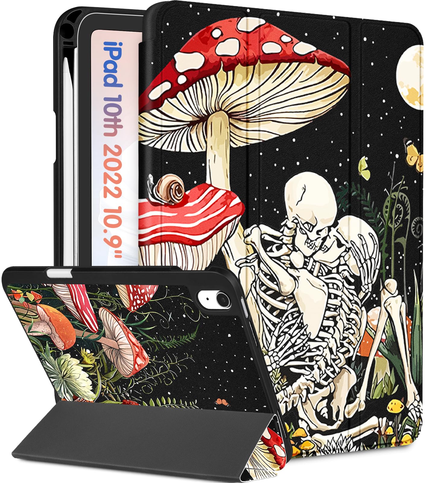 Wazzasoft For Apple Ipad 10Th Generation Case 10.9 Inch Cute Women Girls Folio Cover Eens Mushroom Design Unique Cool With Penci