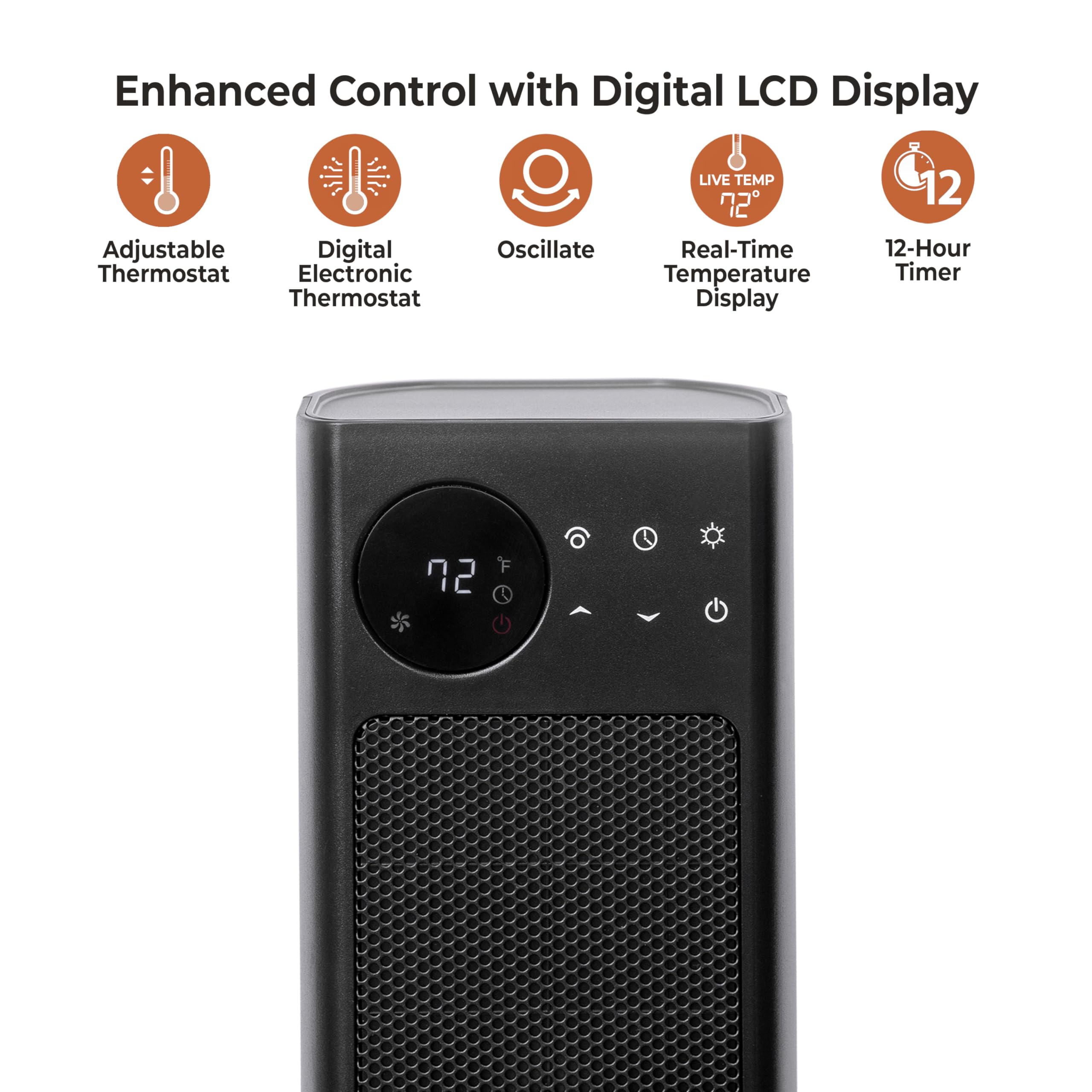 Comfort Zone Space Heaters For Indoor Use, 30 Inch, Remote Control, Adjustable Thermostat,12H Timer, 90 Degree Oscillation, Temp