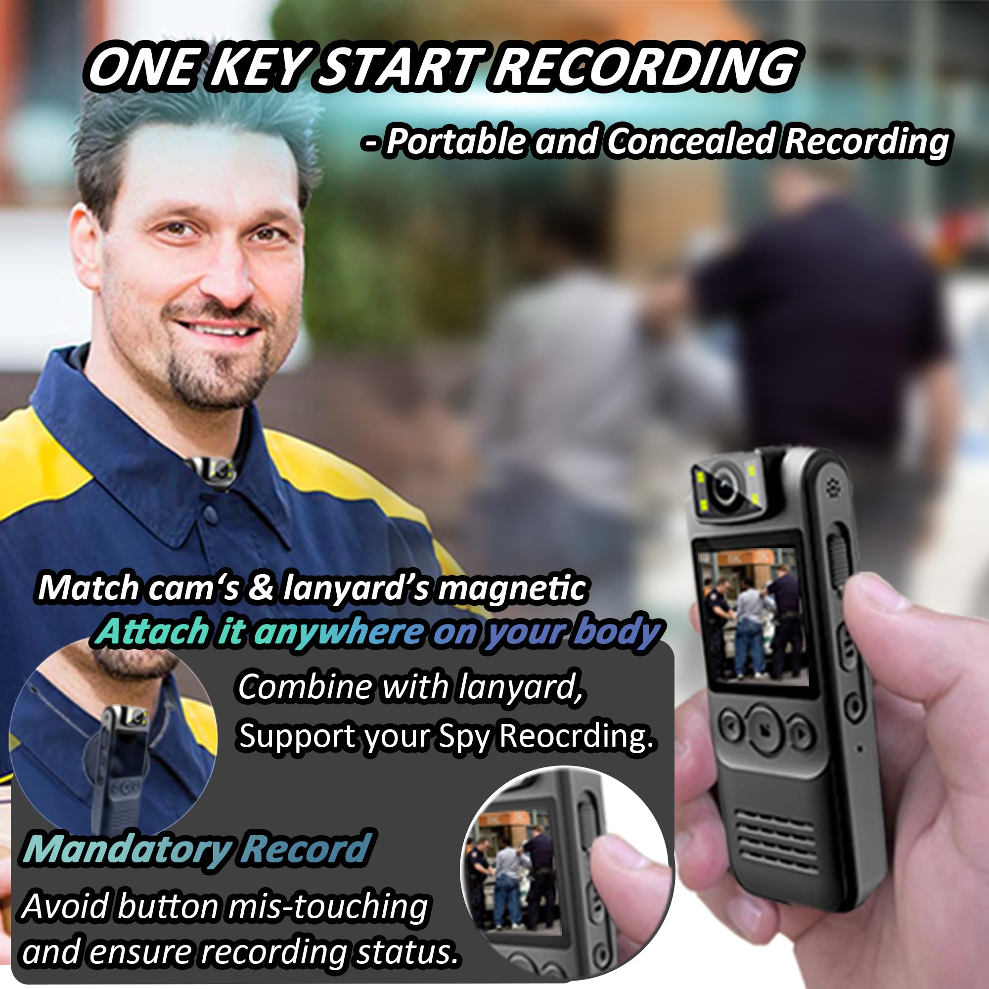Body Camera With Audio & Video Recording  64Gb 1080P Hd Police Cop Cam For Outdoor Law Enforcement Guard Travel Cameras  With Magnetic Clip Flashlight 6Hr Battery Recorder (Black With Lanyard)