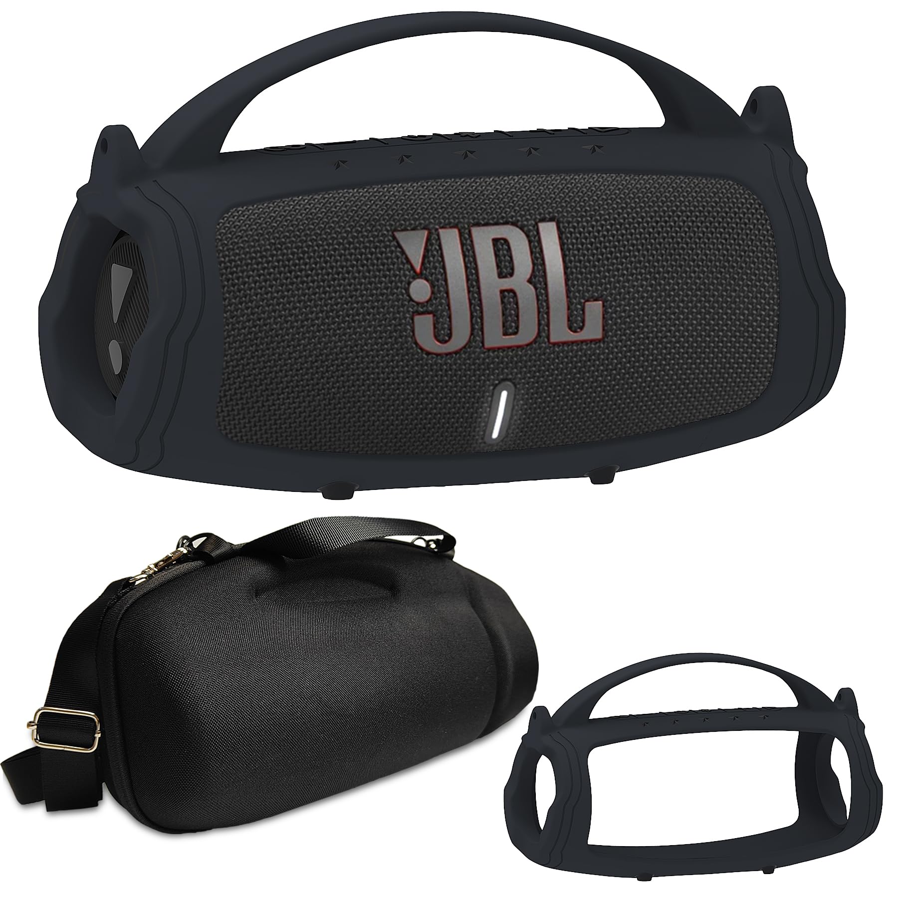 Silicone Cover And Hard Travel Case For Jbl Charge 4 / Charge 5 Portable Bluetooth Speaker Accessories (Black Case, Not For Wi Fi Version)