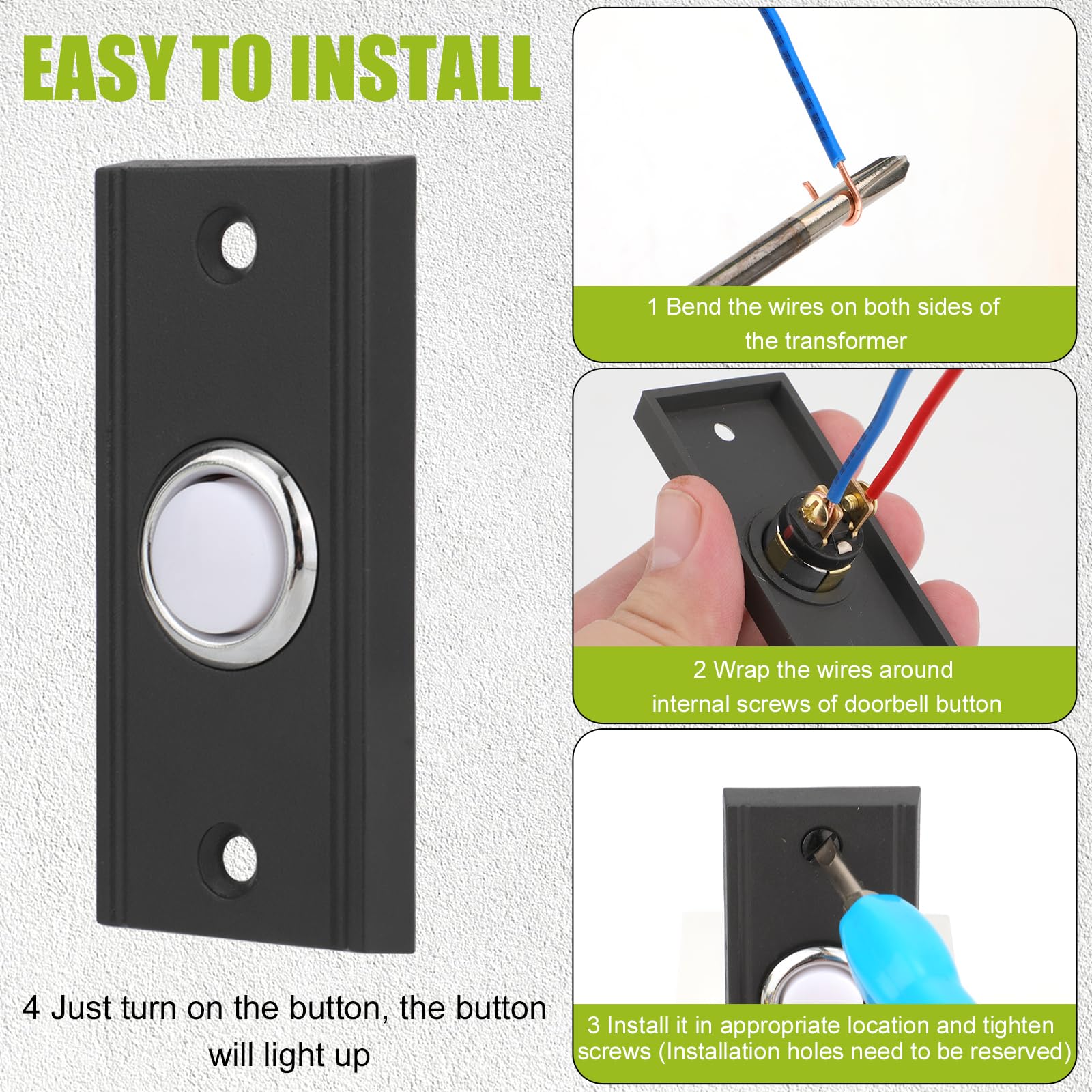 Led Lighted Doorbell Push Button, Round Doorbell Push Button Replacement With Screws, Universal Metal Doorbell Push Button Switc