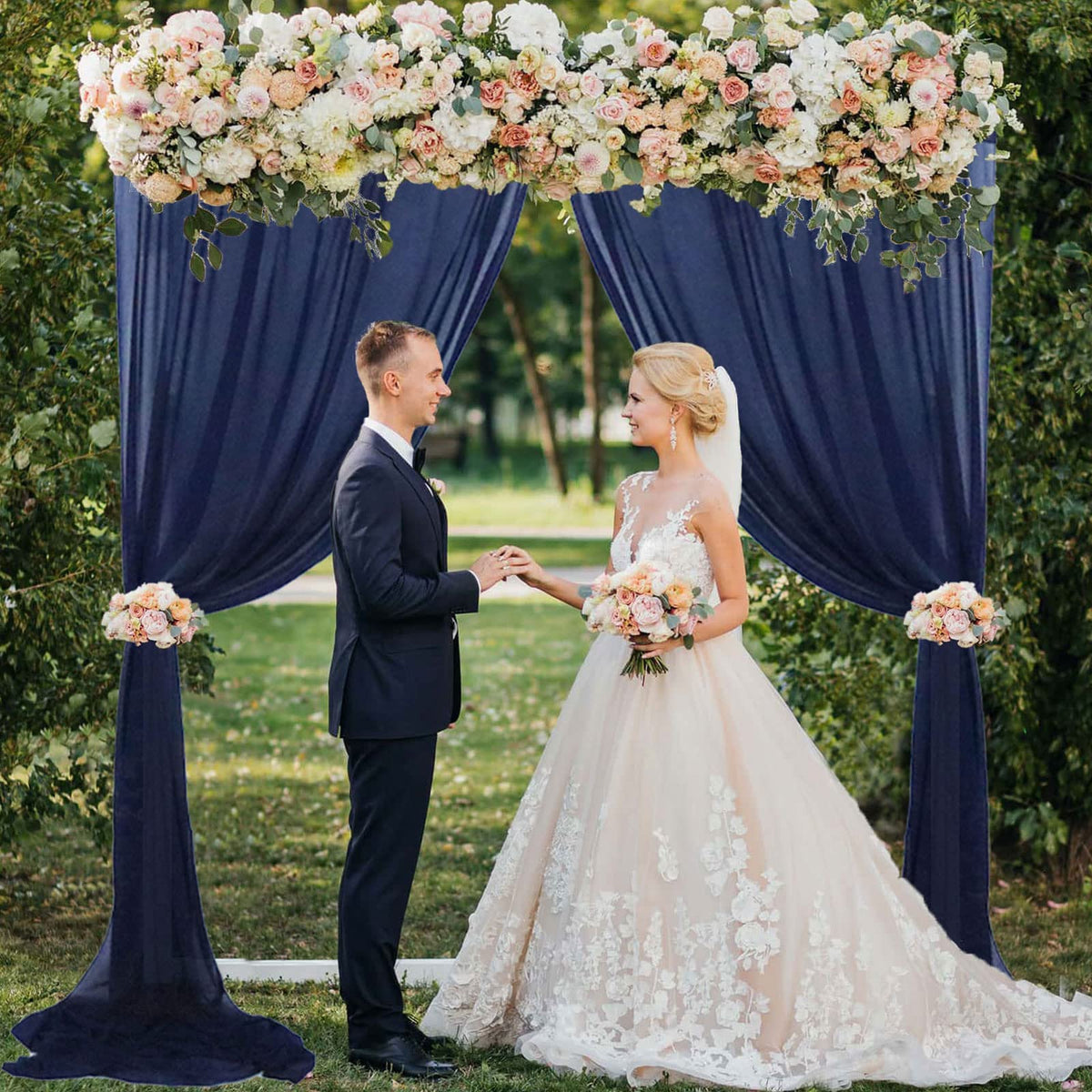 FUHSY Sheer Navy Blue Backdrop Curtain Chiffon Curtains Wedding Drapery 10 FT Curtains Tulle Backdrop Drapes Wedding Arch Drapes