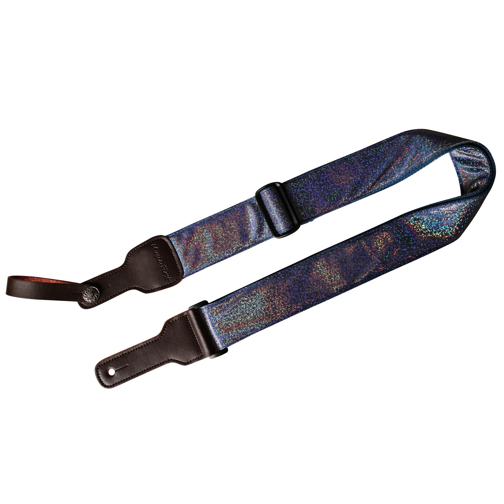 Music First Original Design Metallic Sparkle Delux Shining Guitar Strap, Ukulele Strap, Mandolin Strap, Stage Strap. (Blue)