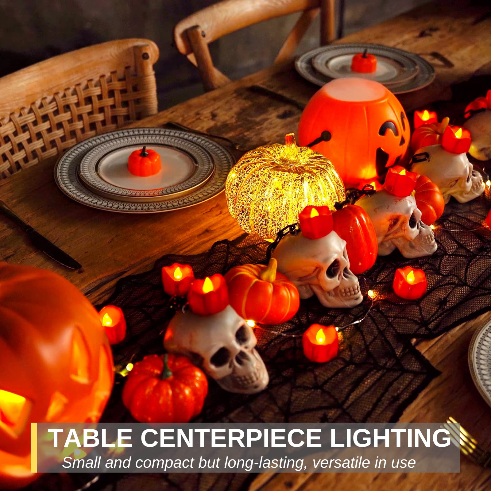 Homemory 24 Pack Melting Red Candles Tea Lights Battery Operated, Halloween Candle Red Tea Lights, Flameless Flickering Votive C