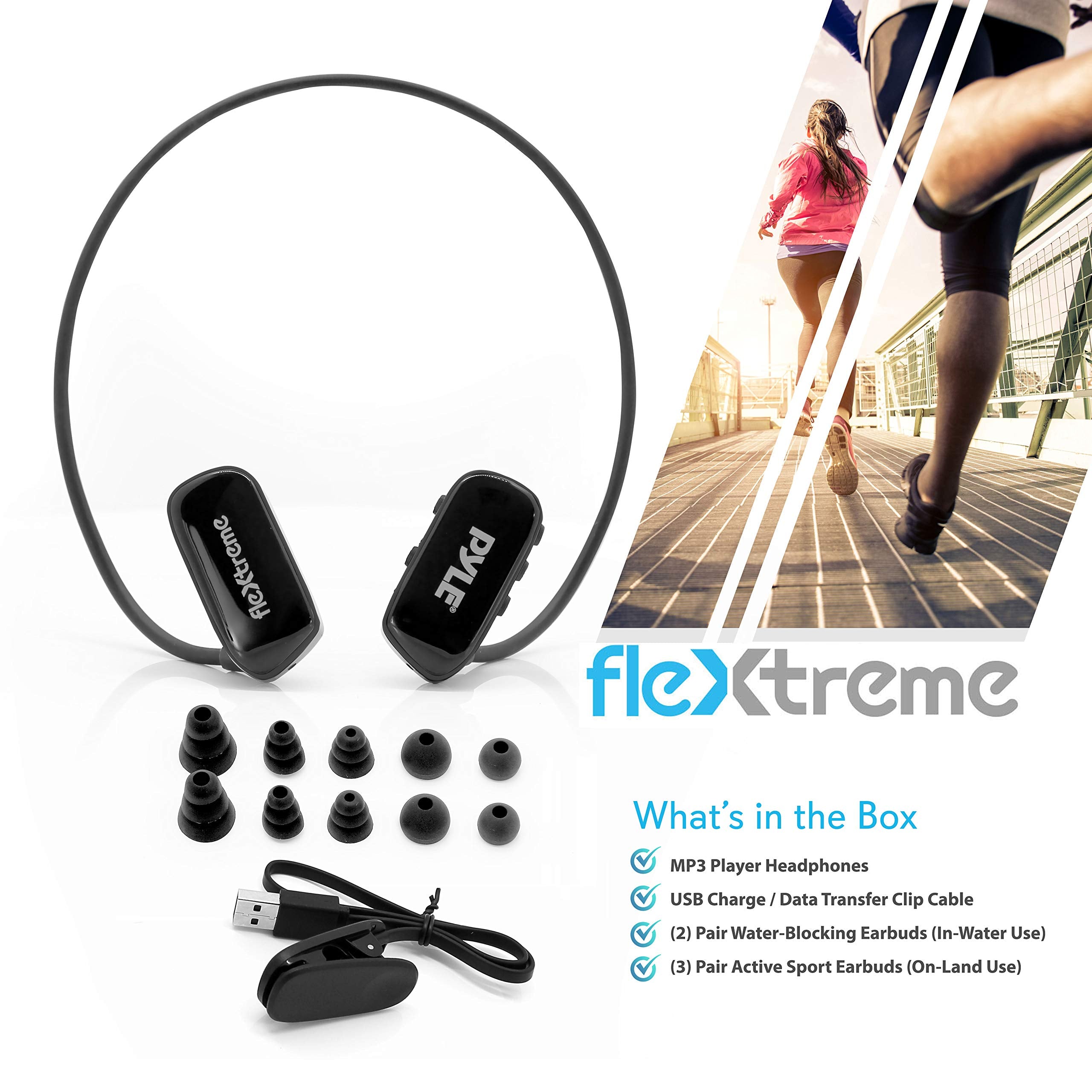 Pyle Mp3 Player Bluetooth Headphone - Waterproof Swim Ipx8 Flexible Wrap-Around Style Headphones Built-In Rechargeable Battery B