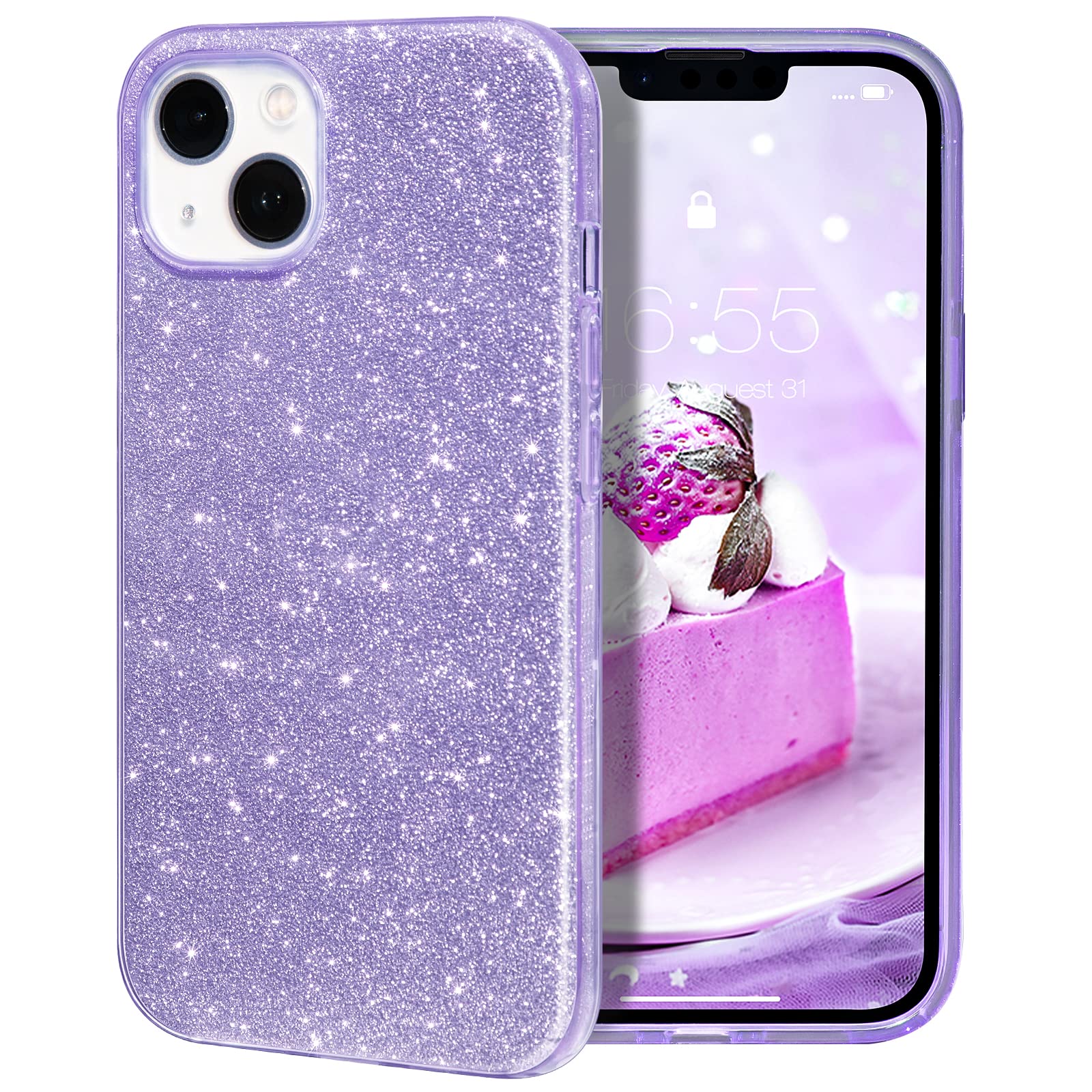 Milprox Compatible With Iphone 13 Case (2021), Glitter Sparkly Shiny Bling Rubber Gel Shell Cases 3 Layers Shockproof Protective
