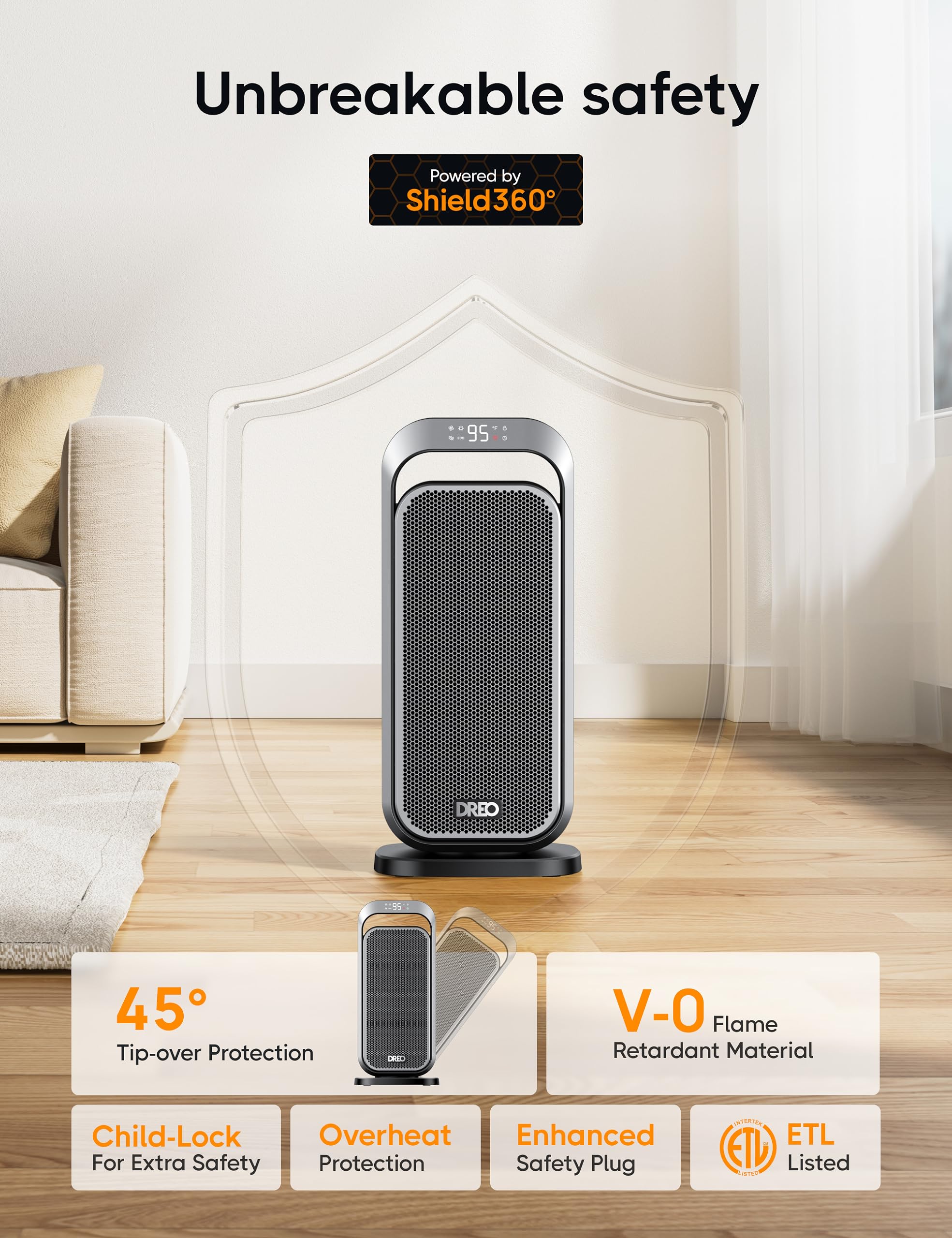 Dreo Quiet Space Heaters For Indoor Use, 1500W Electric Heater With Remote, Ptc Ceramic Heater With Thermostat, 12H Timer, 70 Os