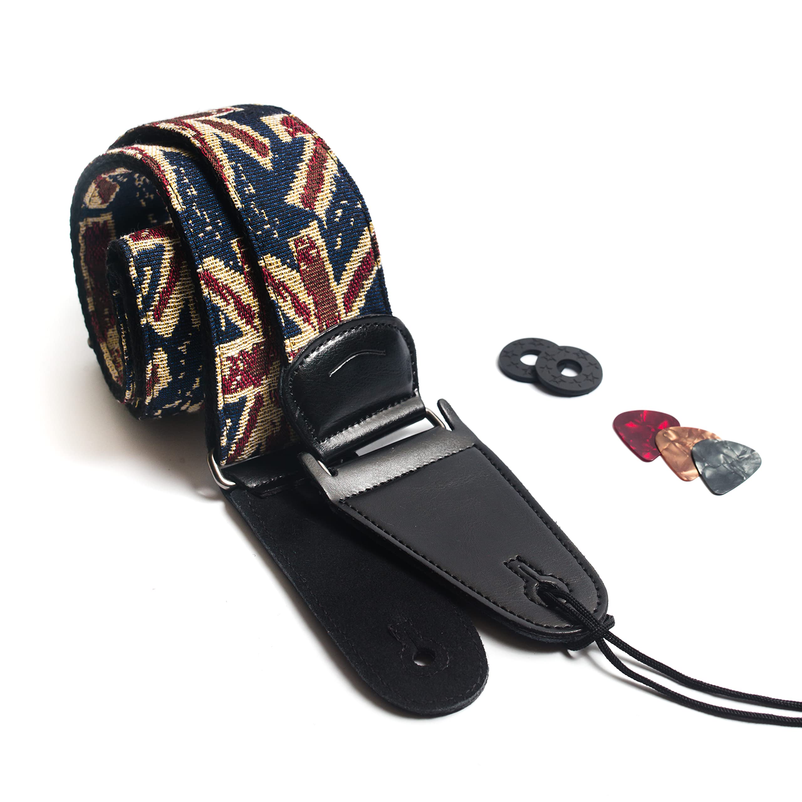 Guitar Strap For Bass, Electric & Acoustic Guitar, Strap Locks Included (Union Jack), One Size, (LMR00_0204)