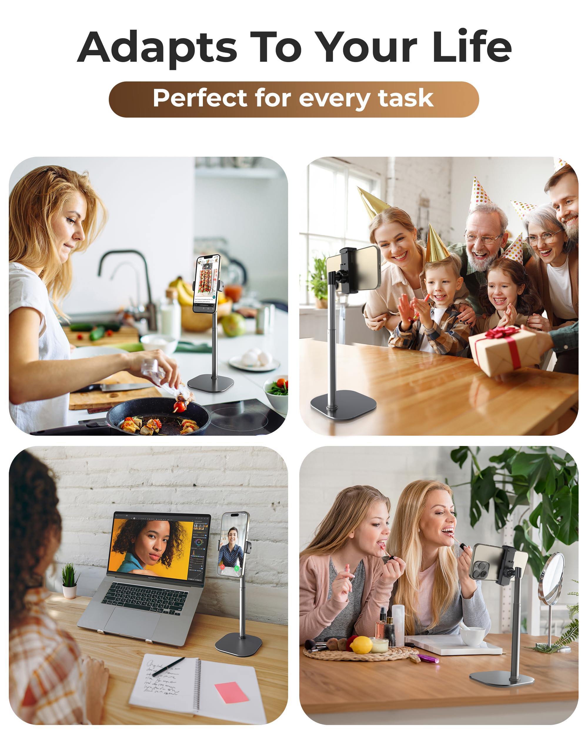 Cooper Chat Stand, Height Adjustable Cell Phone Stand For Desk | Rotating, Tilting Cell Phone Holder For Desk With 9 14'' Eye Le