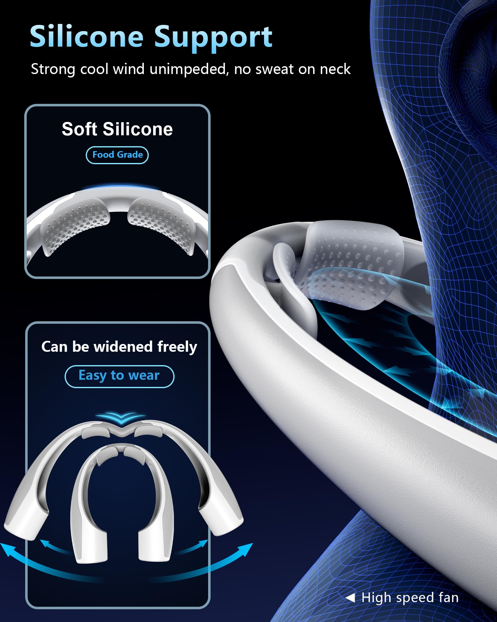 Rohent Portable Neck Fan Personal: High Velocity 4 Speeds Rechargeable Fan Cooling Airflow   Long Battery Life Lightweight Weara