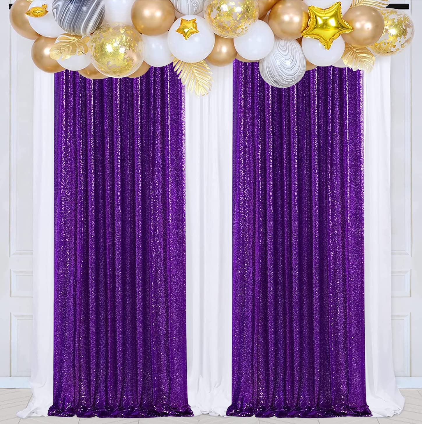 Purple Sequin Backdrop Curtains, 2 Panels Purple Sequin Backdrop, 2Ftx8Ft Sequin Curtains For Party Wedding Sequence Backdrop