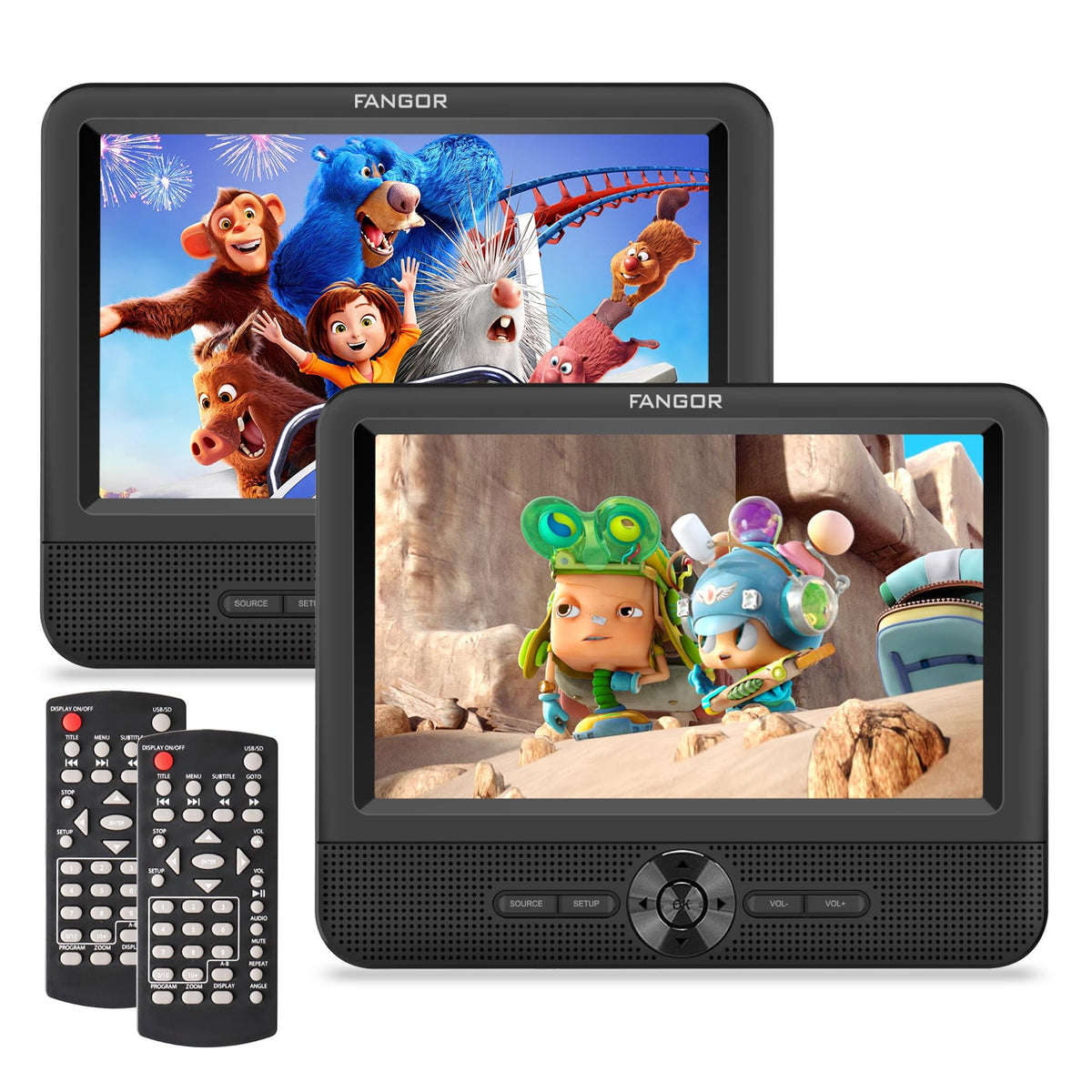 Fangor 7.5'' Dual Portable Dvd Player For Car, Car Dvd Player Dual Screen Play A Same Or Two Different Movies With Headrest Stra