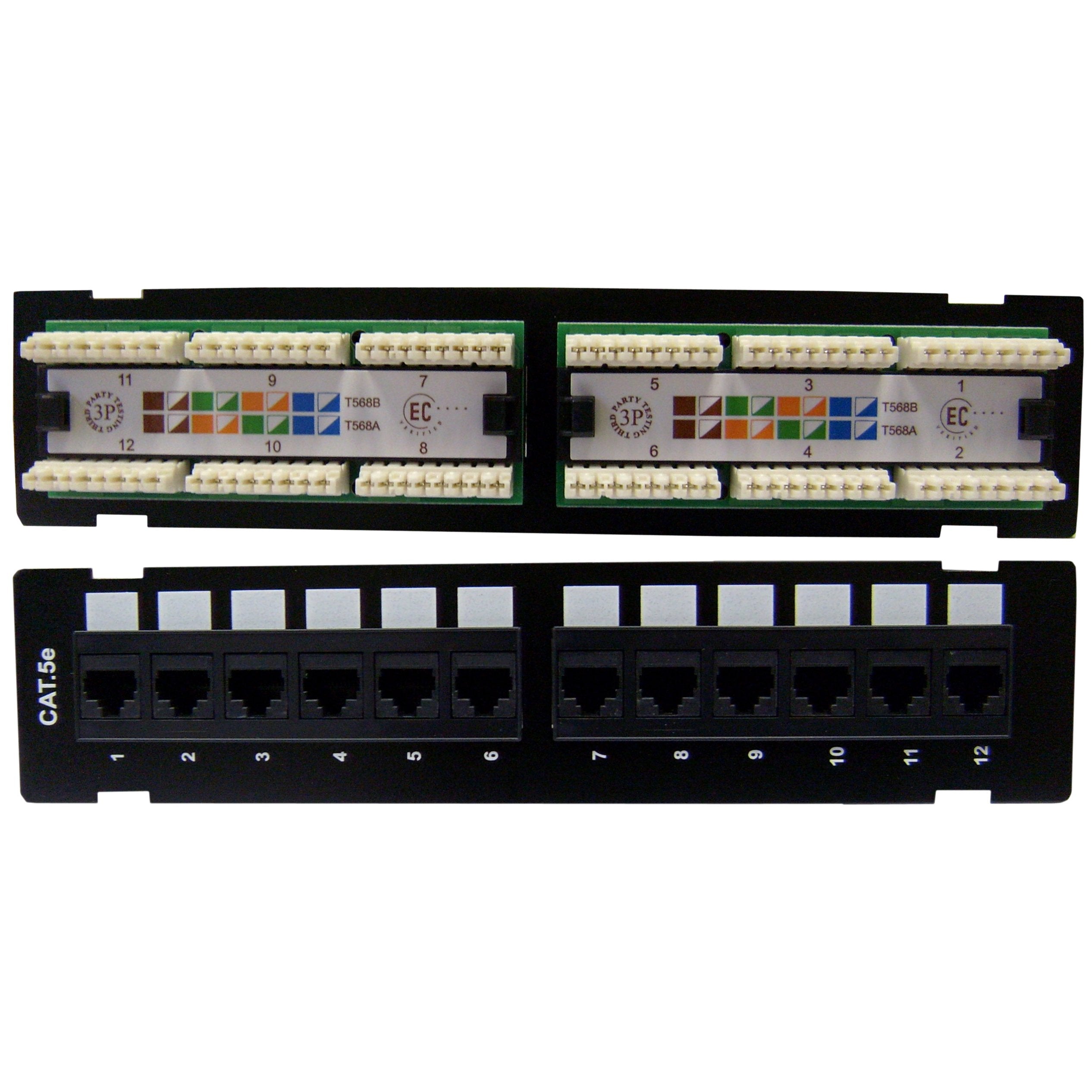 Cablewholesale 12 Port Cat5E Patch Panel, 10'' Horizontal Rackmount Cat5E Patch Panel, 1U Wall Mount Panel, Rj45 Ethernet 110 Ty