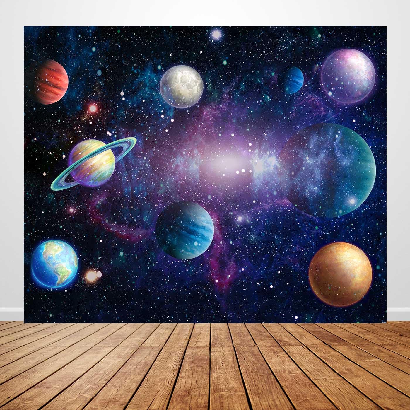 Ladvis Outer Space Backdrop Starry Galaxy Banner For Baby Boys Girls Planet Theme Birthday Party, 118''X95.6'' Nebula Photograph