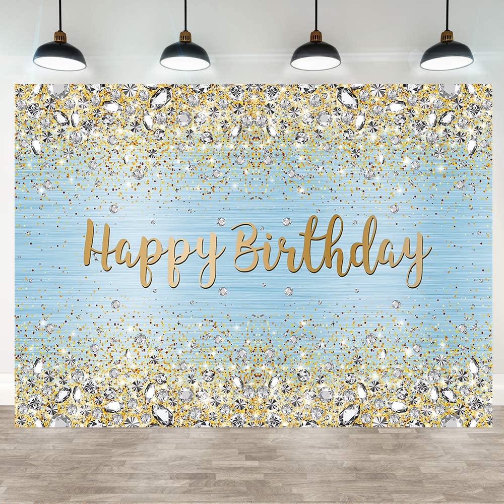 Wda Blue Happy Birthday Backdrop Golden Diamond Shiny Bokeh Photography Background Sweet Girl Party Photo Decoration Banner Dess