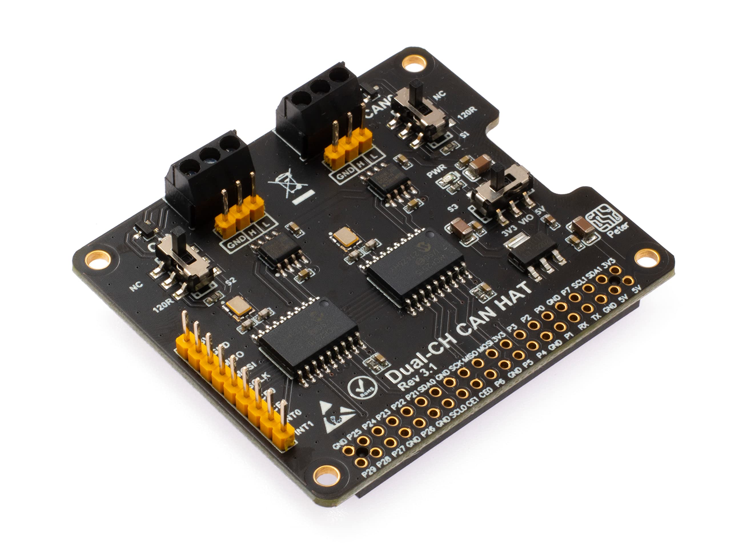 Xicoolee Dual Ch,Can Bus Expansion Hat For Raspberry Pi, With 2 Channel Can Interface Communication, Dual Chips Mcp2515 And Ata6