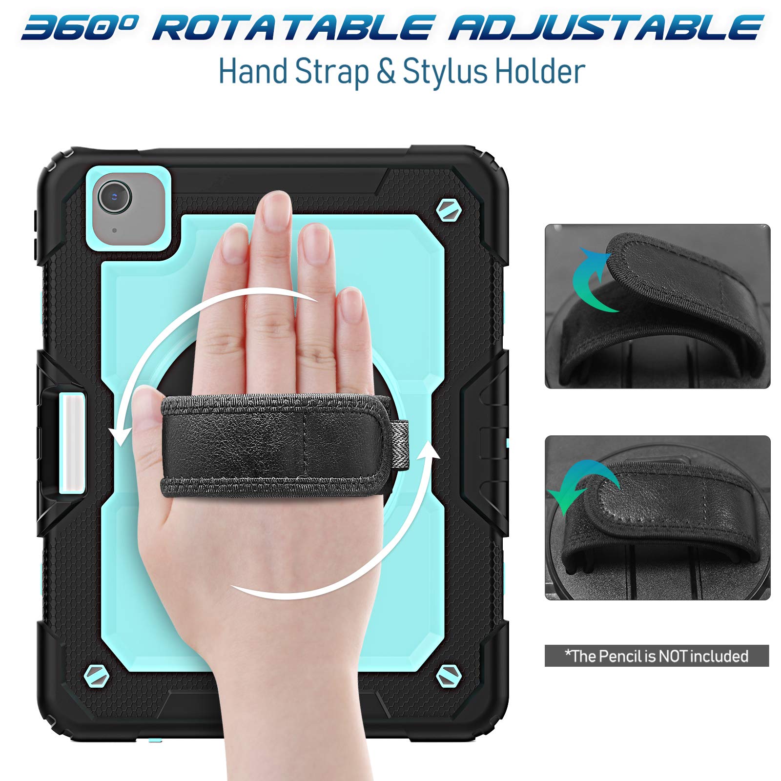 Timecity Ipad Air 4/5 Case 10.9 Inch 2020/2022 Ipad Air 4Th/5Th Generation Case With Screen Protector/Swivel Kickstand/Hand Stra