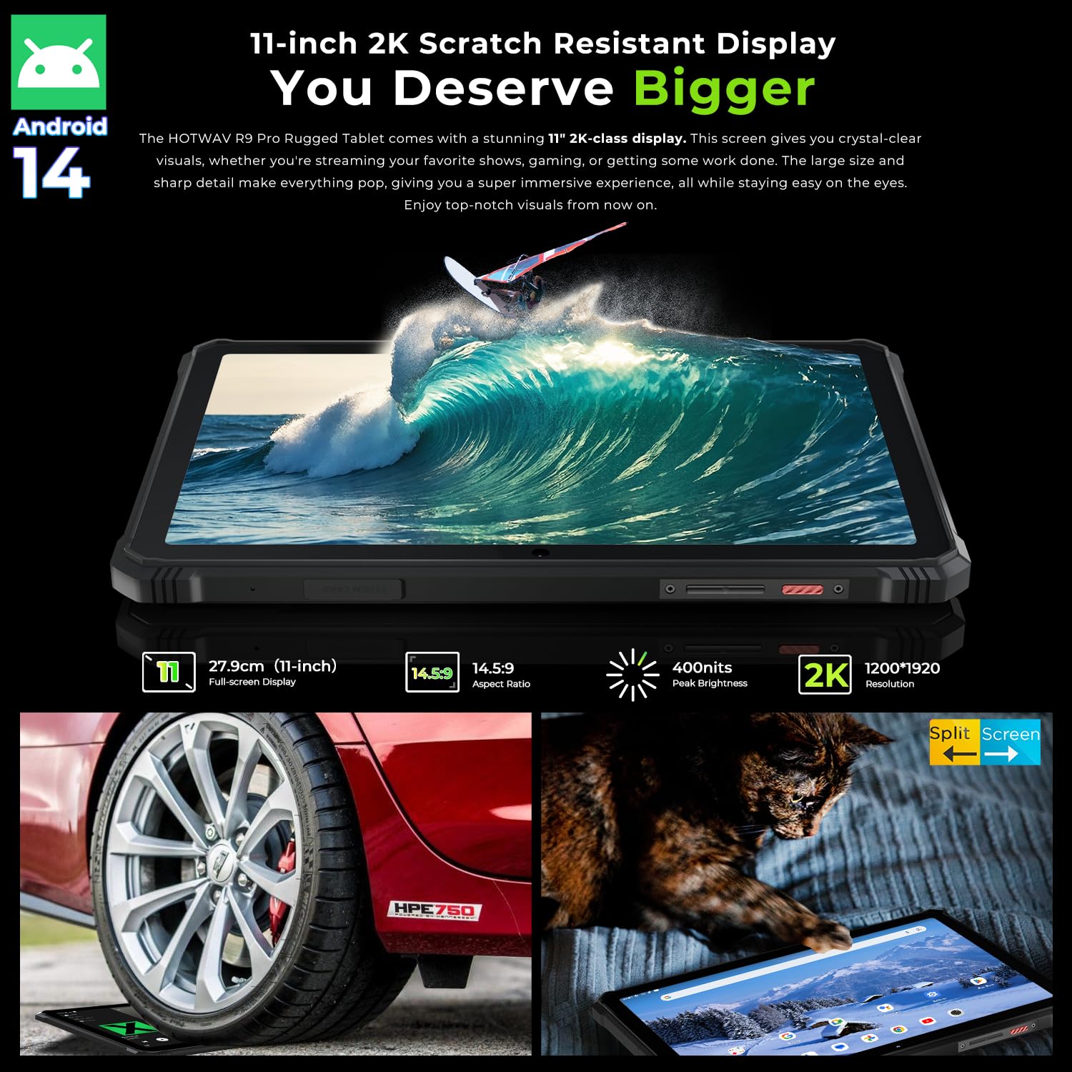 Hotwav R9 Pro 2025 Upgrade Rugged Tablet 11 Inch Android 14 Tablet, 2K 20080Mah 20Gb+256Gb (2Tb Sd) Outdoor Tablet, 64Mp+16Mp Oc