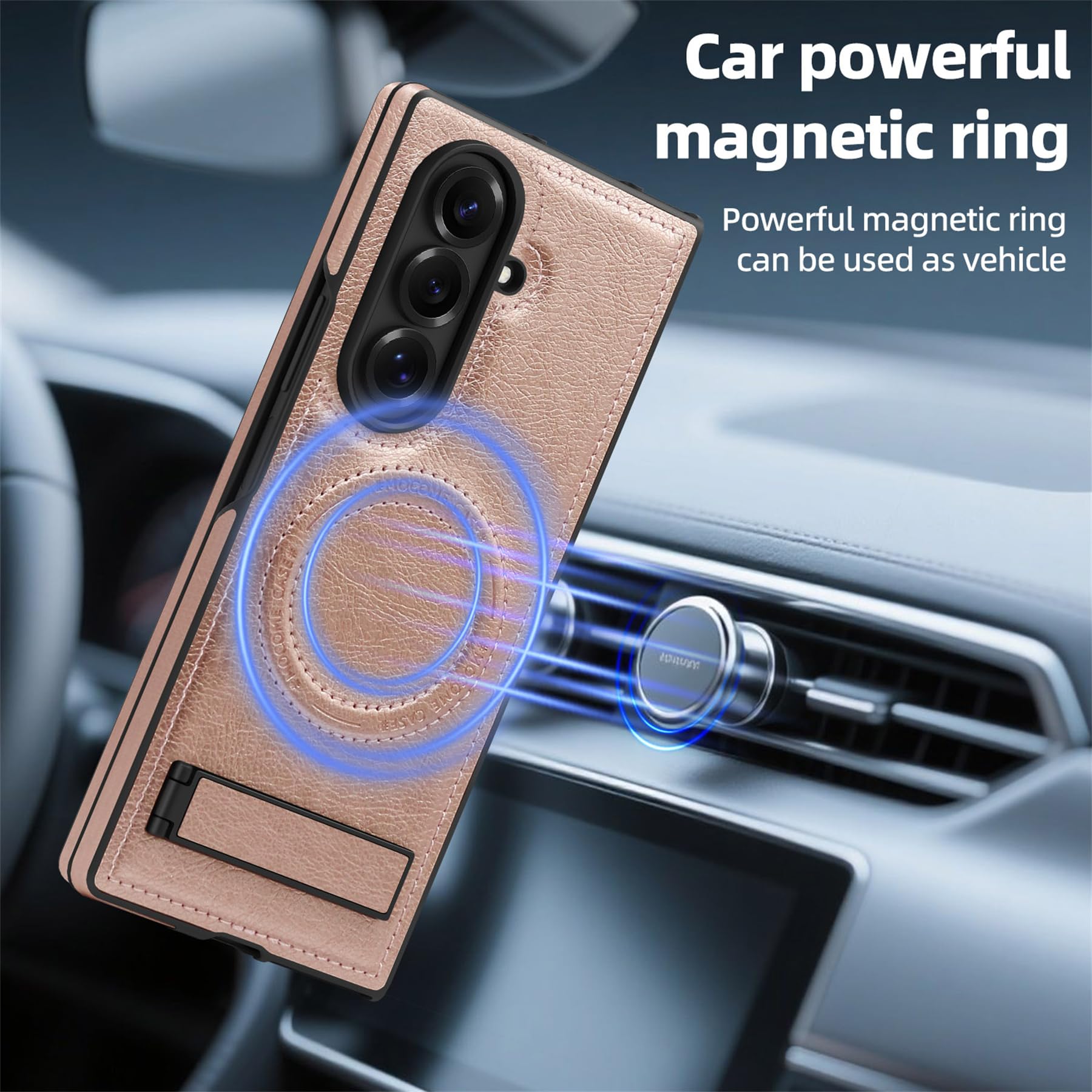 Ephoou For Samsung Galaxy Z Fold7 Compatible With Magsafe, Built-In Kickstand & Strong Magnetic Ring Pu Leather Shockproof Milit