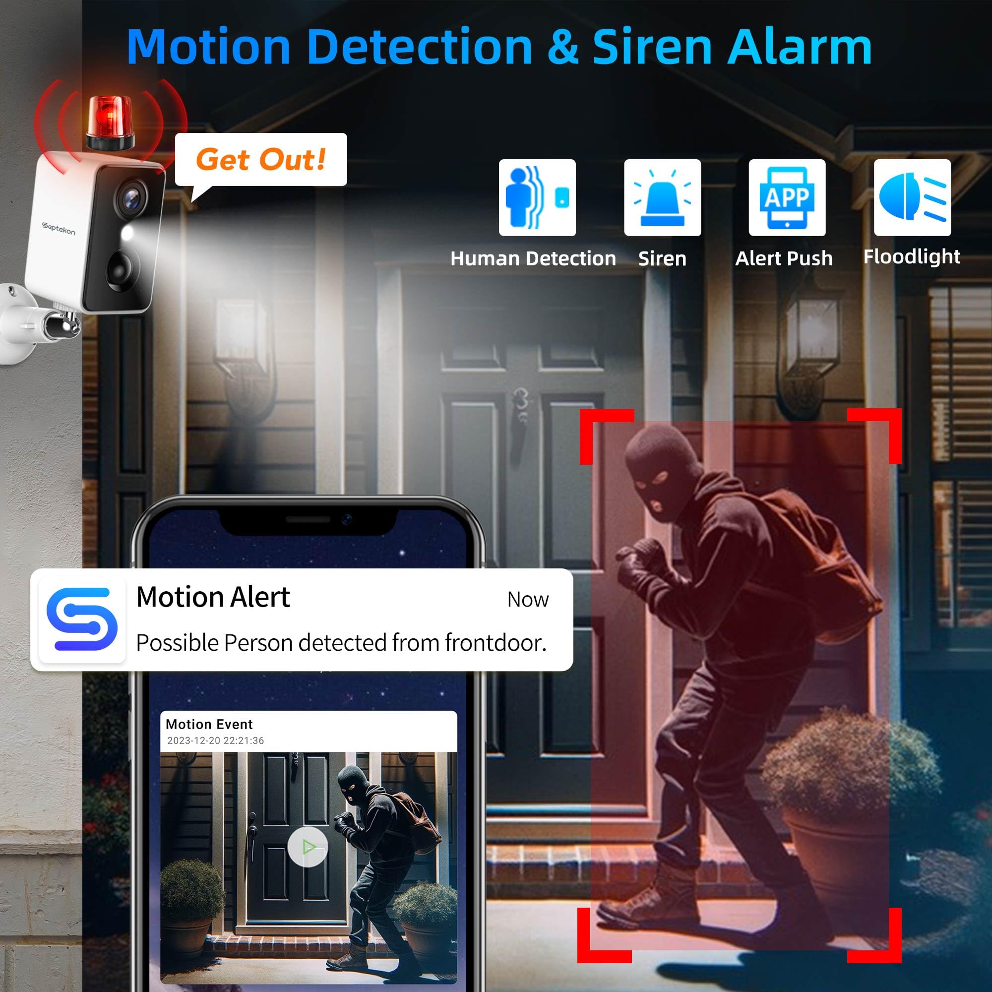 Septekon 2K Security Cameras Wireless Outdoor 2 Pack, Solar Battery Powered Camera With Two Spotlights, Pir Motion Detection Sir