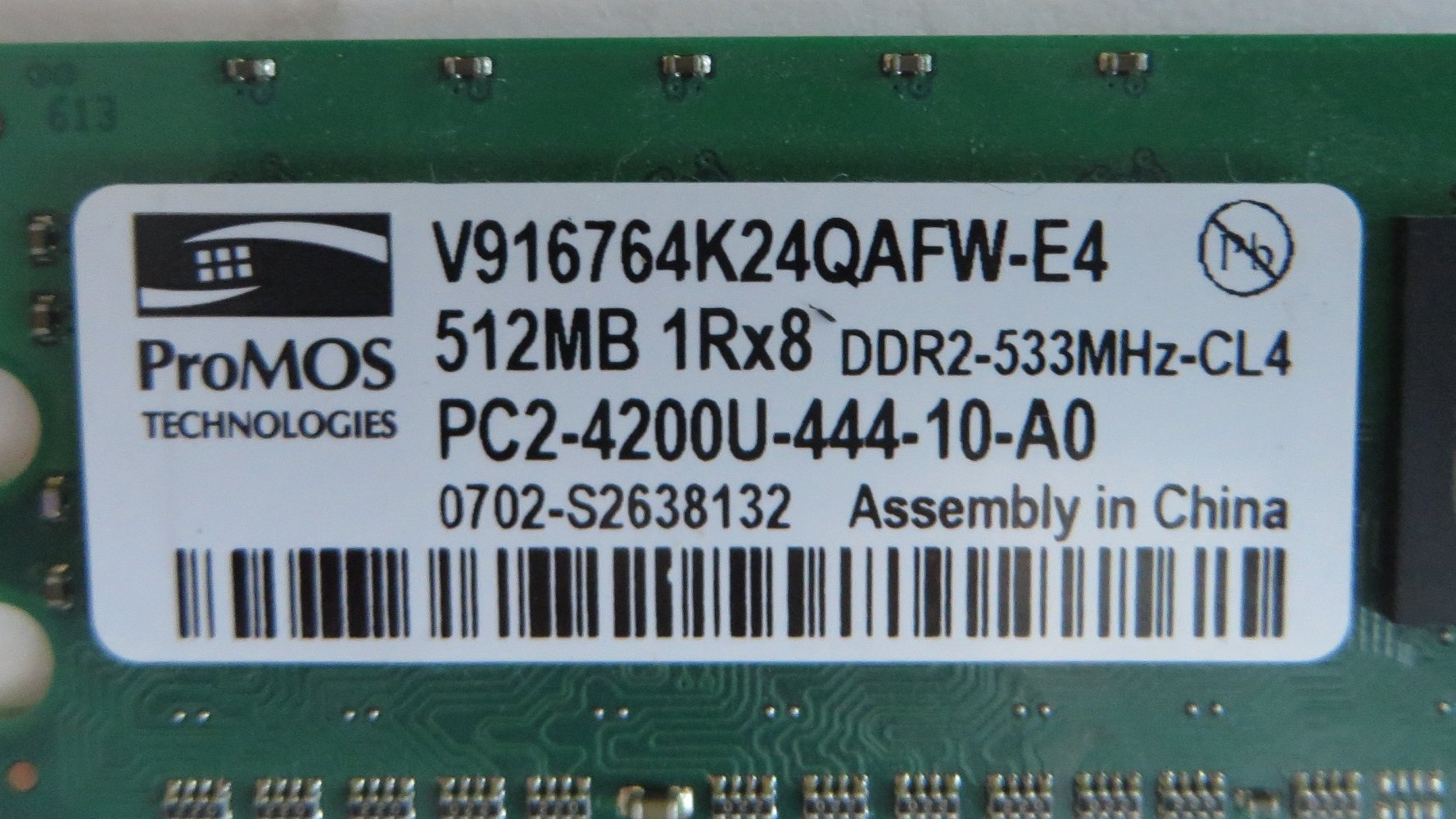 Promos 512Mb Pc2 4200U Ddr2 533Mhz 240 Pin Cl5 Memory V916764K24Qafw E4