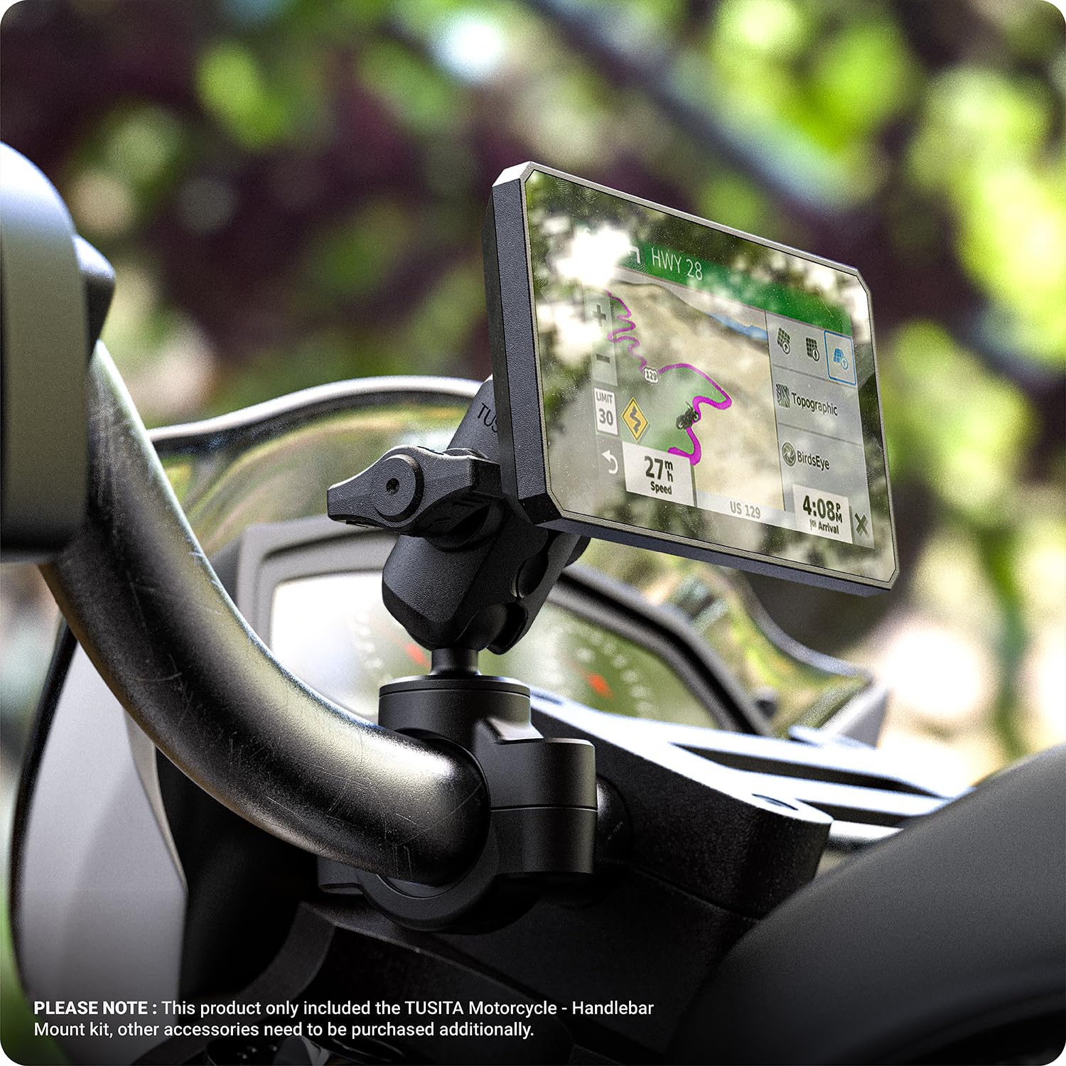 Tusita Motorcycle Gps Mount Compatible With Garmin Montana, Zumo Xt Gps   Handlebar Base With Double Socket Arm