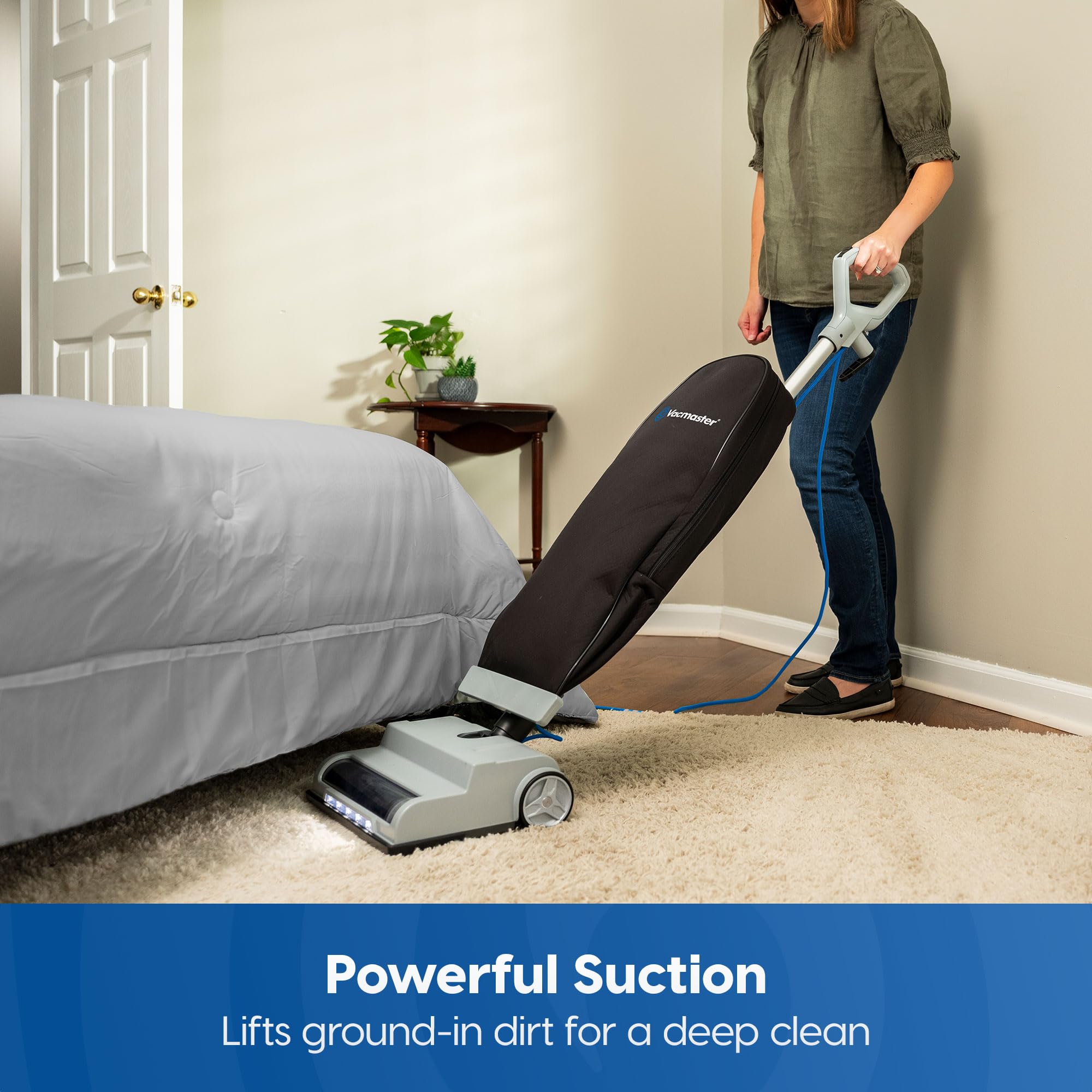 Vacmaster Ub0402 Commercial Vacuum Cleaner Ultra Lightweight 14L Capacity Bagged Upright Vac With Led Headlight And 2 Speed Sett