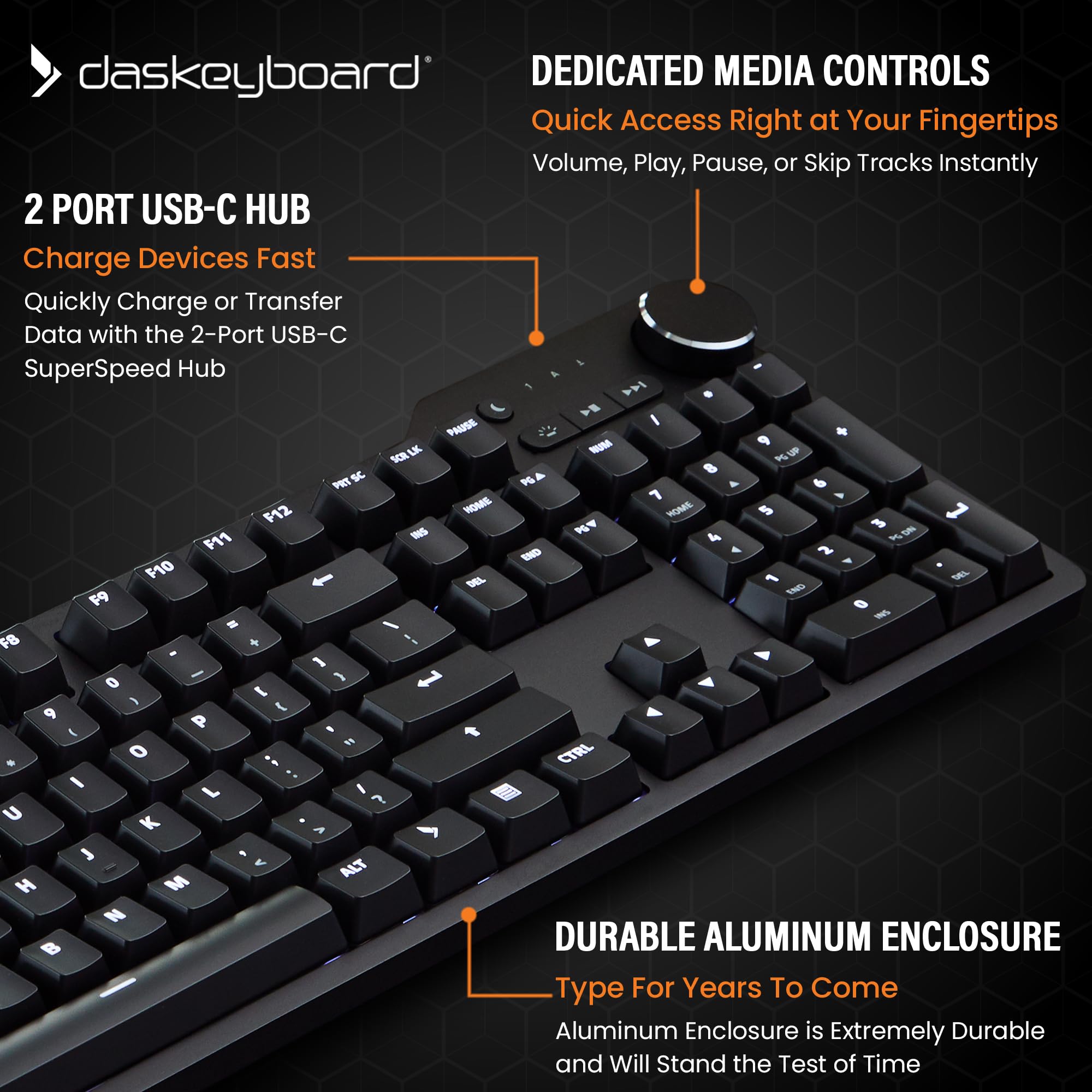 Das Keyboard 6 Professional Backlit Wired Mechanical Keyboard   Tactile Cherry Mx Brown Switches, Shine Through Keycaps, 2 Port Usb C Hub, Media Controls, Durable Aluminum Enclosure, Volume Knob, Nkro