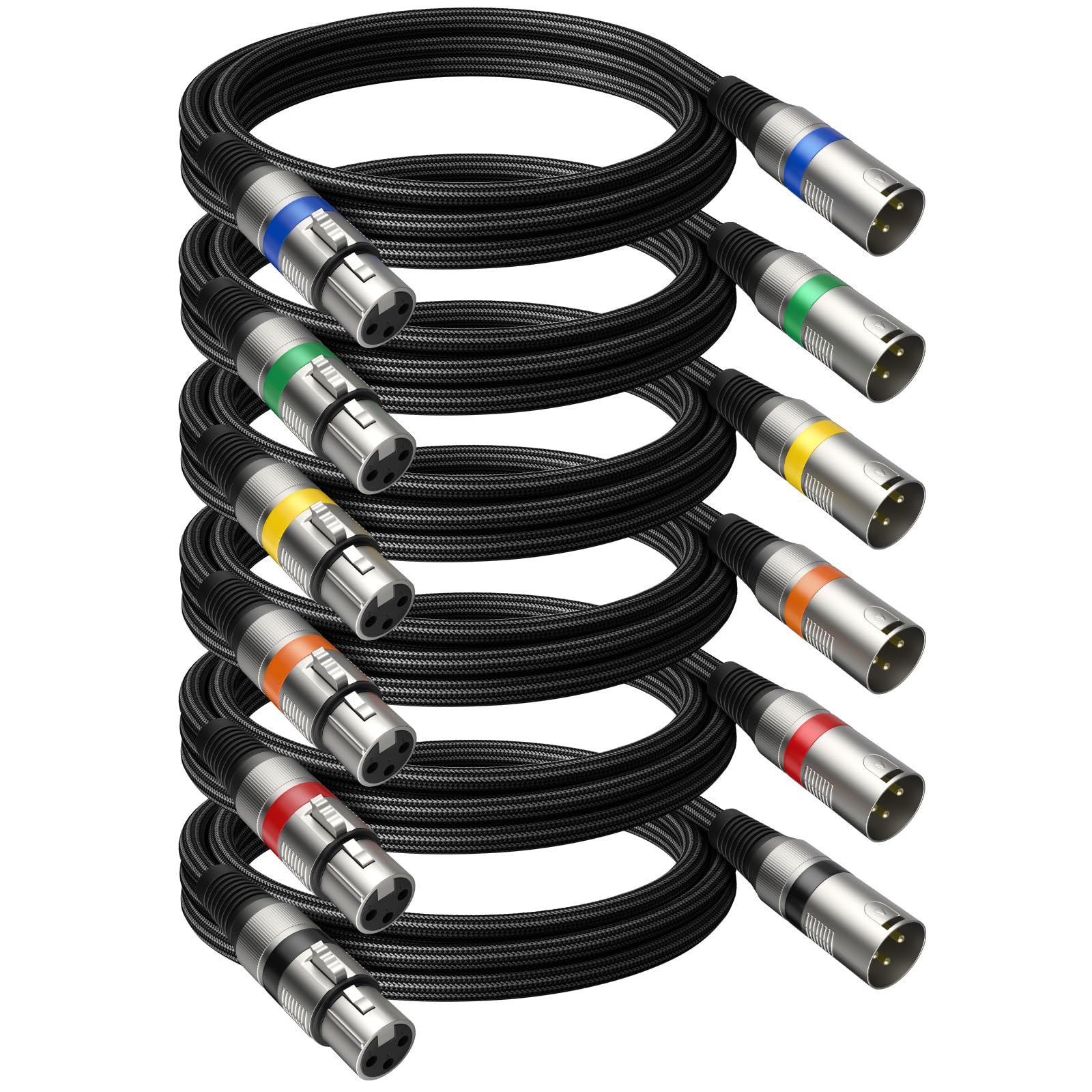 Heams Professional 6 Pack 6Ft Xlr Cables, Noise Free And Long Lasting Braided Xlr Microphone Cable, All Copper Conductors Balanc