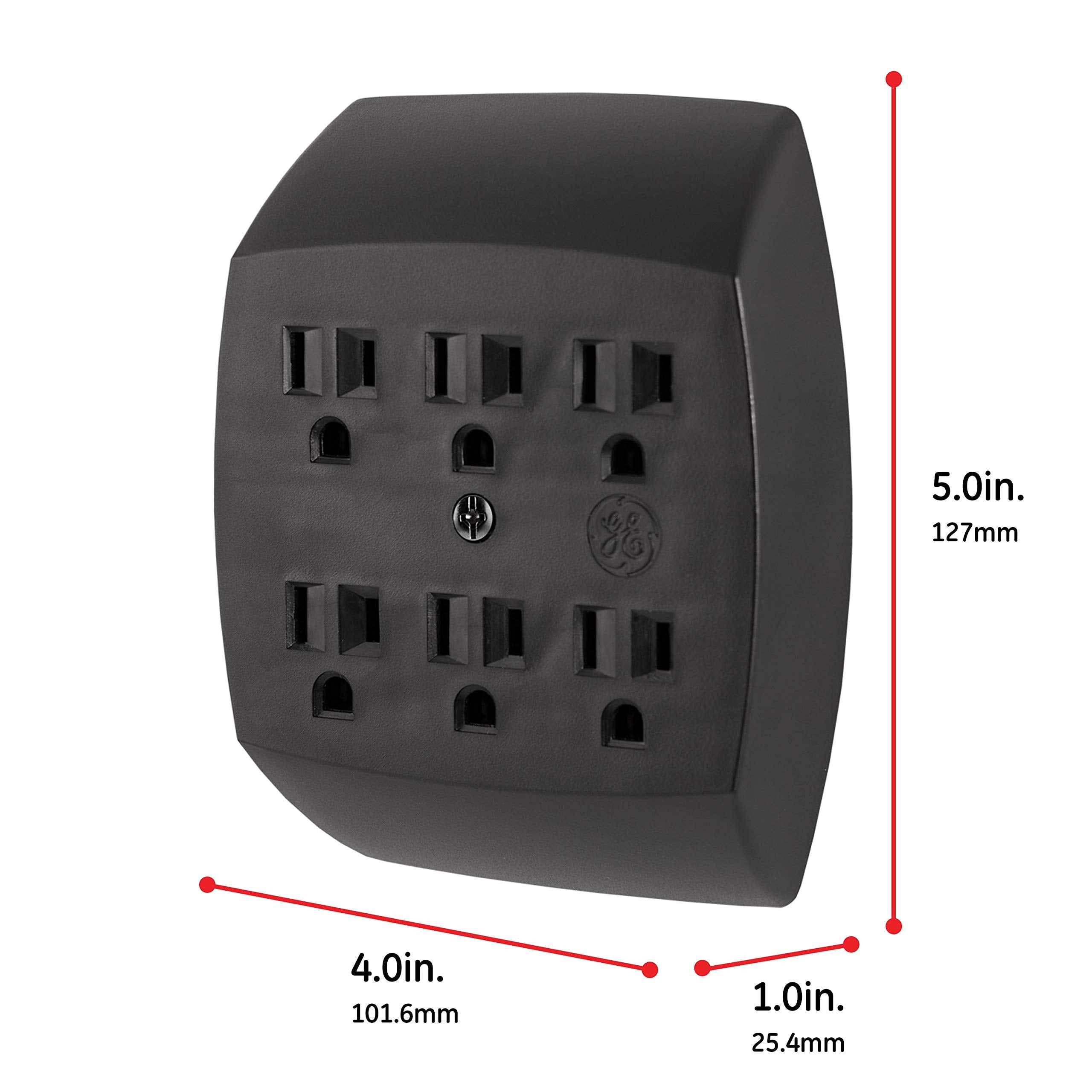Ge 6 Outlet Extender Wall Tap, 5 Pack, Grounded Adapter, Charging Station, 3 Prong, Secure Install, Ul Listed, Black, 54852