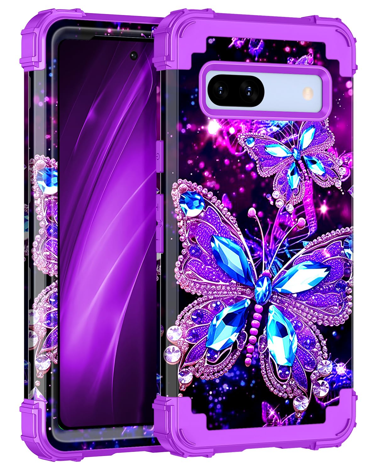 Miqala for Google Pixel 7a Case,Glow in The Dark Three Layer Heavy Duty Shockproof Full Body Protection Hard Plastic Bumper+Soft