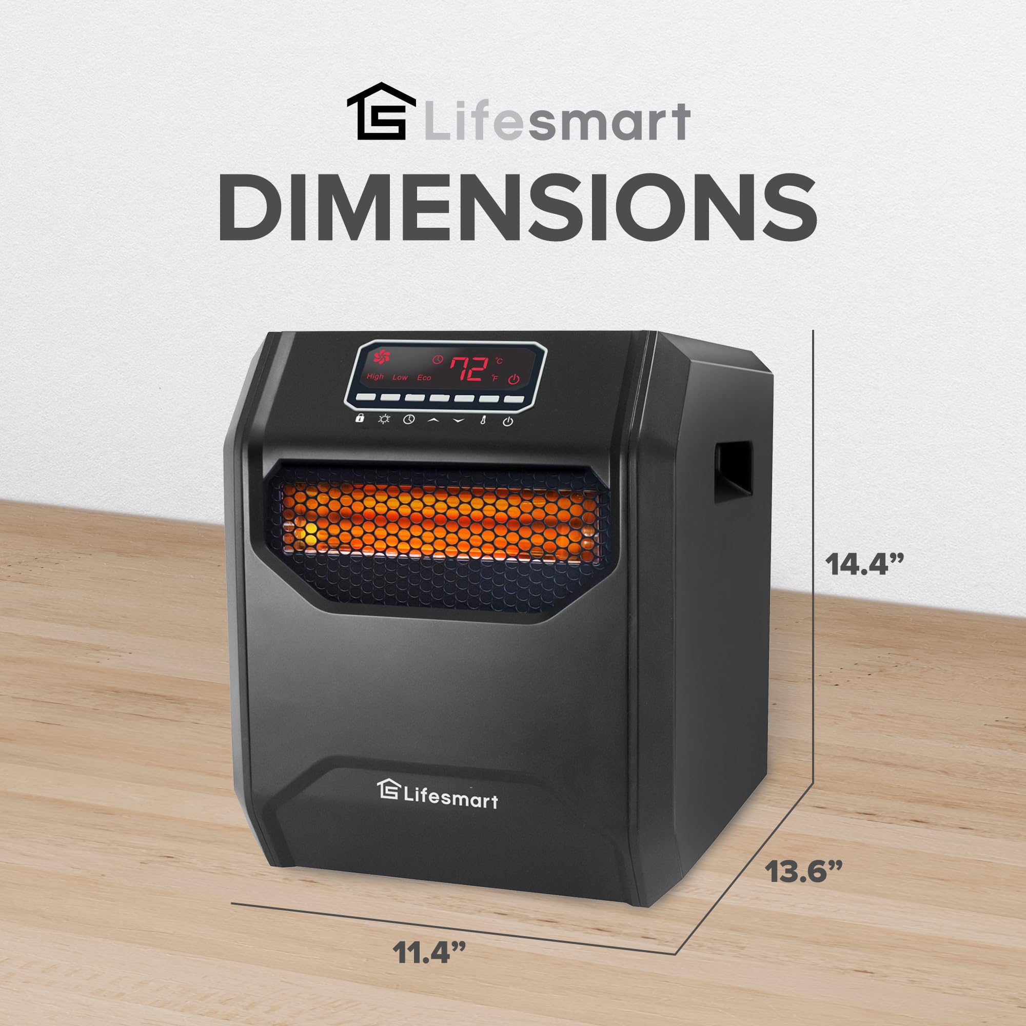 Lifesmart Infrared Space Heater, 1500 Watt W/ Remote And Digital Display, Black