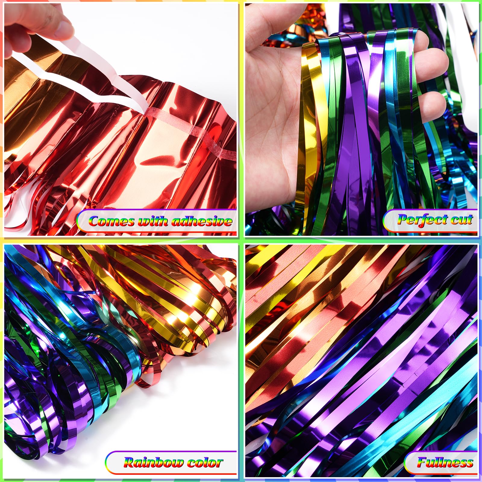 2Pack 3.3X6.6Ft Rainbow Foil Fringe Curtains Backdrop Decorations, Rainbow Metallic Tinsel Foil Streamers Curtain Photo Booth Ba