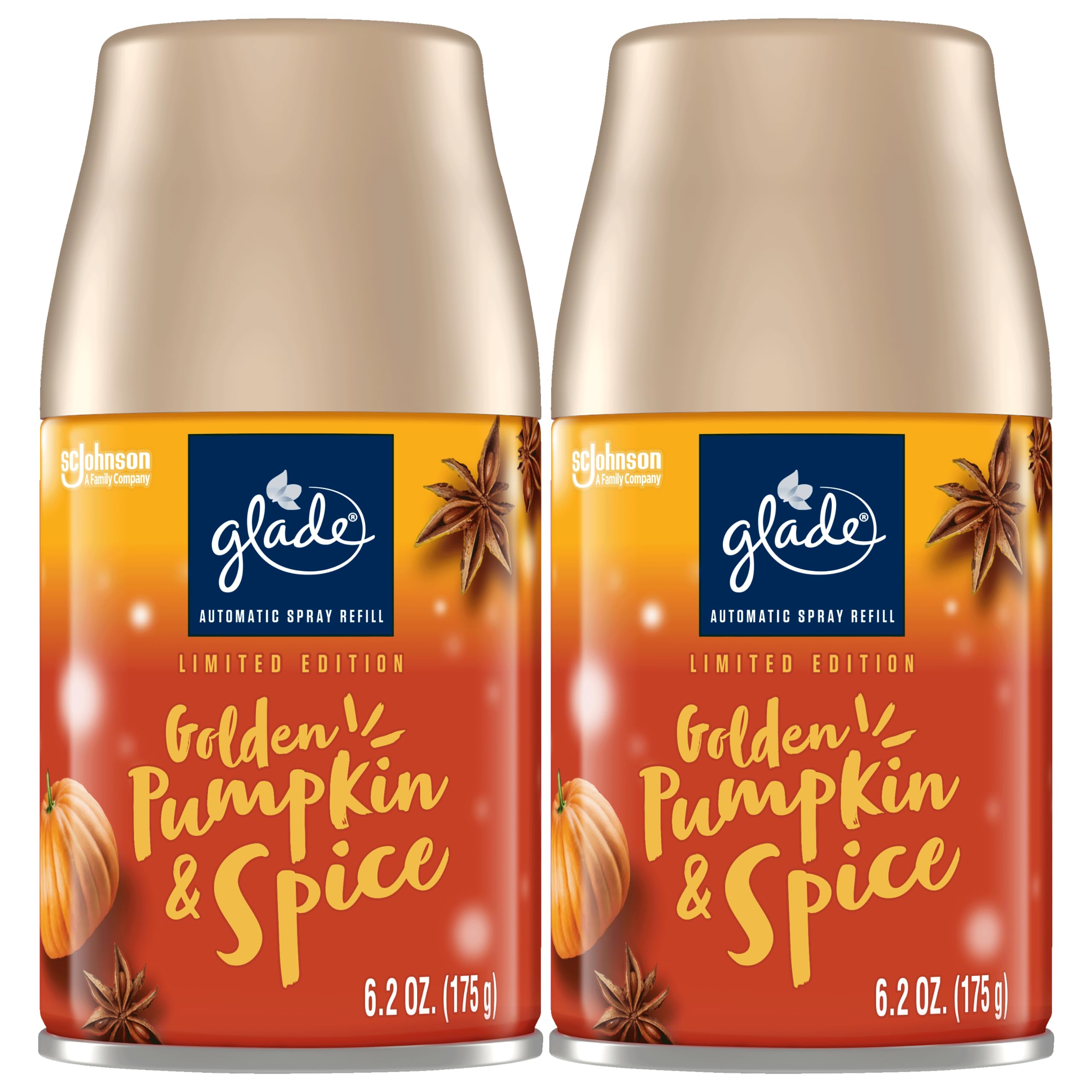 Glade Automatic Spray Refill, Air Freshener For Home And Bathroom, Golden Pumpkin & Spice, Limited Edition Scent, 6.2 Oz, 2 Coun