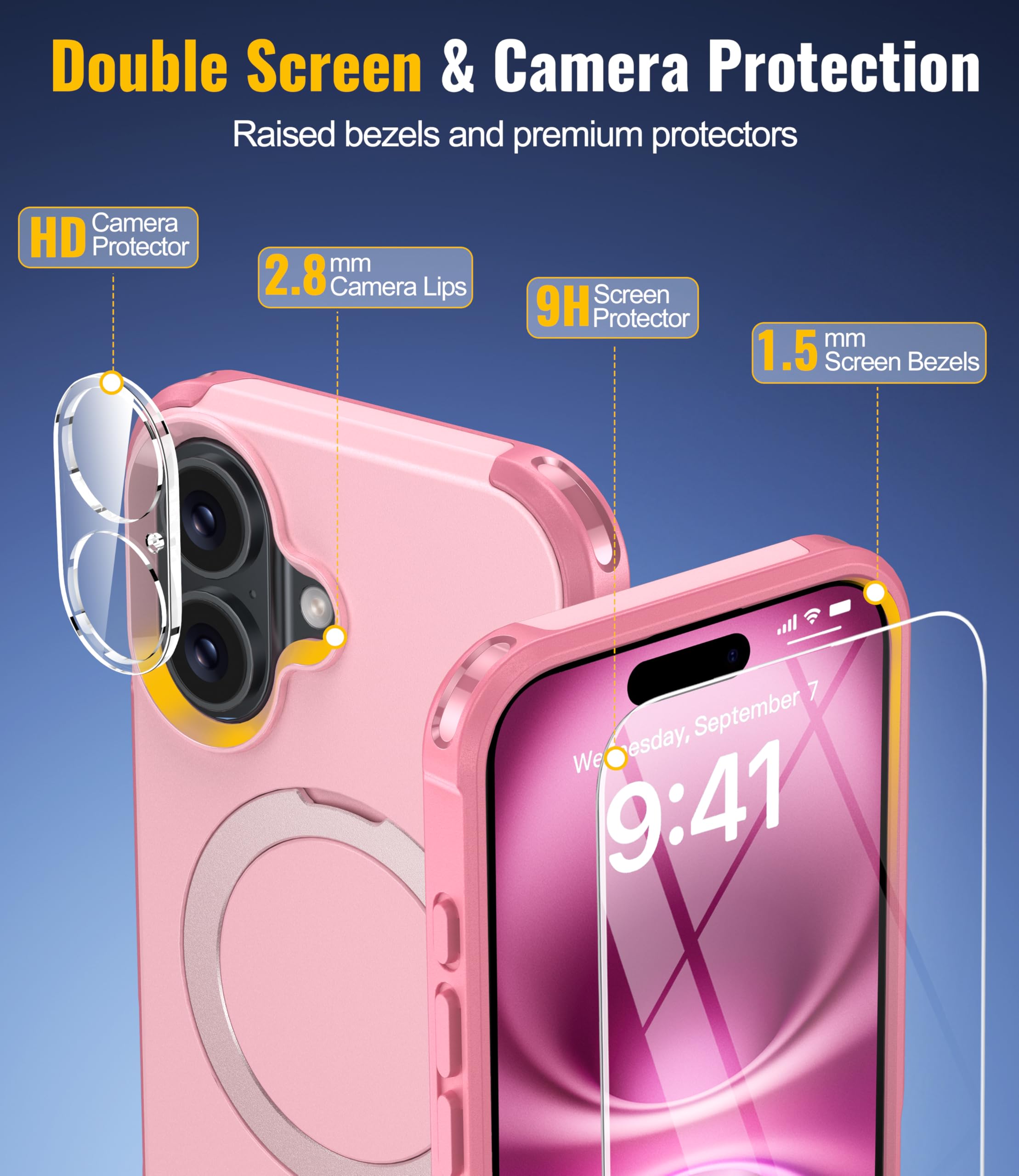 Oterkin Magnetic For Iphone 16 Case Compatible With Magsafe [Foldable Invisible Stand][Tempered Glass Screen Protector & Hd Came