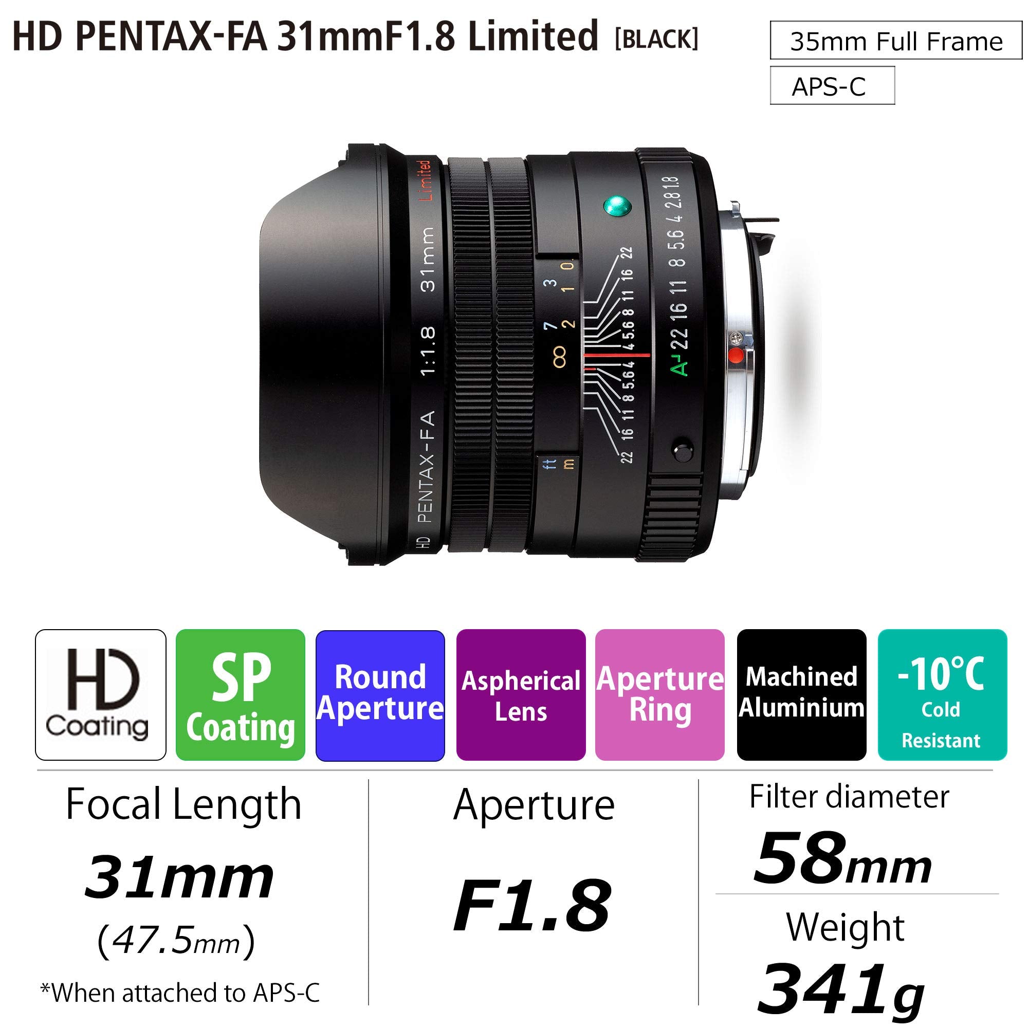 Pentax Hd 31Mmf1.8 Limited Black Limited Lens Wide Angle Prime Lens [F1.8 Large Aperture Lens] [High Performance Hd Coating] [Sp